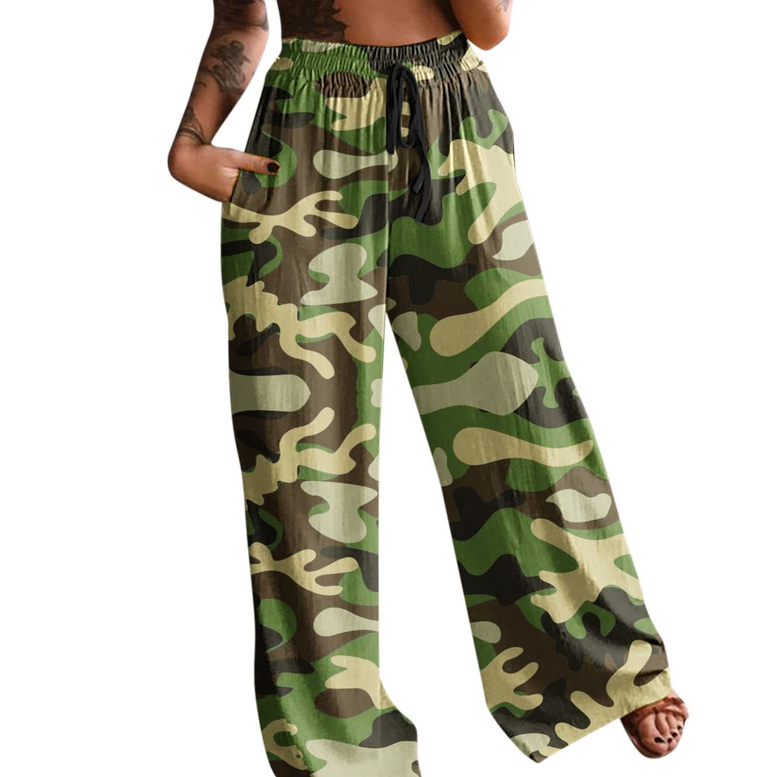 Women's High Waist Camo Print Drawstring Jogger Pants - Boho Casual Beach Trousers with Pockets | Perfect for Yoga, Travel & Everyday Wear