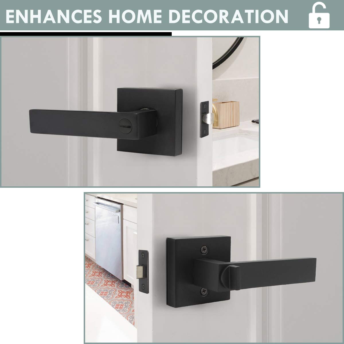 10 Pack Matte Black Door Handles with Lock - Keyless Privacy Door Lever for Interior Doors (Left/Right Handed) - Heavy Duty Square Lock Set for Bedroom, Bathroom & Closet - Perfect for Home Improvement & DIY Projects