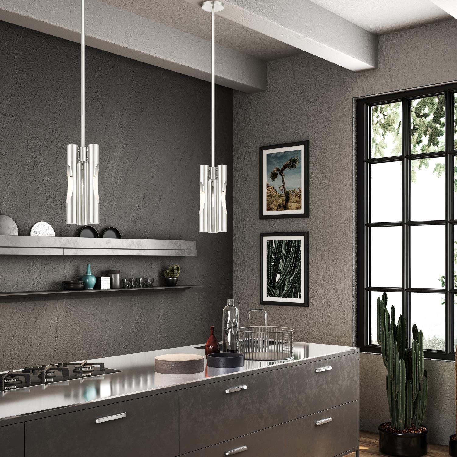 Livex Lighting Acra 3-Light Brushed Nickel Pendant Chandelier - Modern Ceiling Light Fixture for Dining Room, Kitchen Island & Bedroom Decor