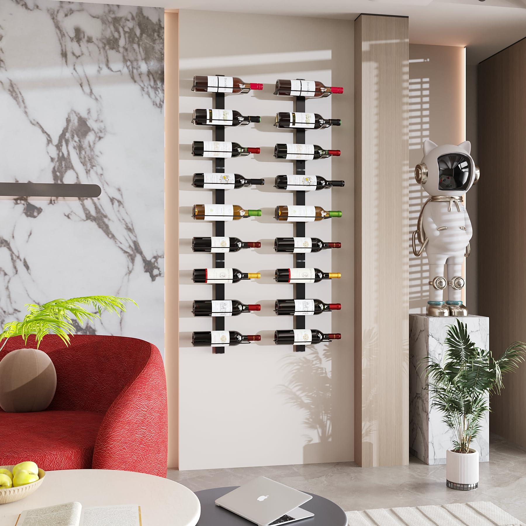 C&AHOME 18 Bottle Wall Mounted Wine Rack - Adjustable & Separable Metal Hanging Wine Holder for Kitchen, Pantry, Bar - Space Saving Wine Storage Solution for Home & Restaurants