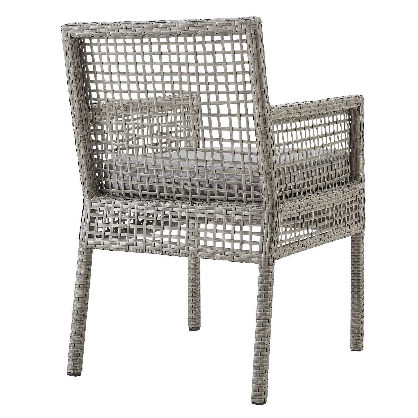 Modern Contemporary Outdoor Patio Dining Chairs Set of 2 - Rattan Armchairs in Gray for Garden, Poolside & Backyard Relaxation