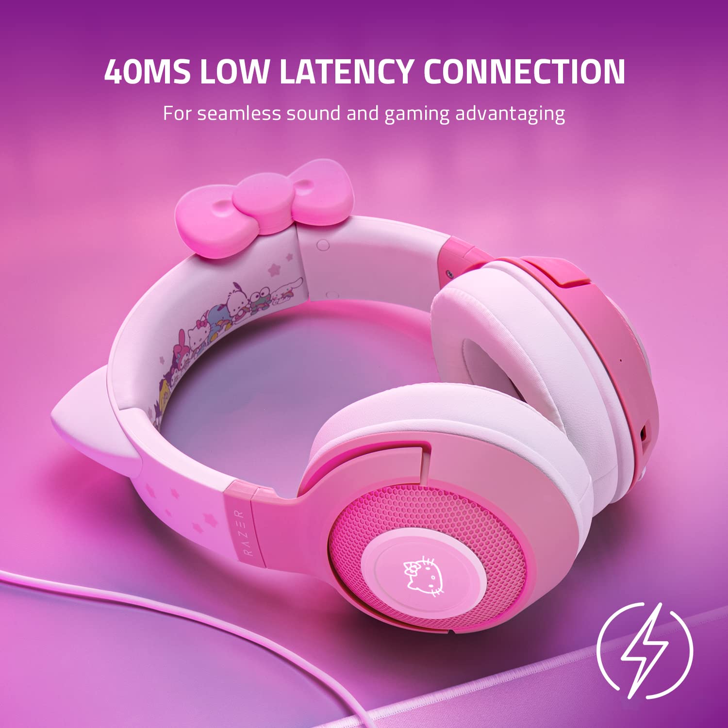 Razer Kraken BT Wireless Gaming Headset with Bluetooth 5.0, 40ms Low Latency, 40mm Custom-Tuned Drivers, Beamforming Mic & Chroma RGB - Hello Kitty Edition - Perfect for PC, PS5, Nintendo Switch & Mobile Gaming
