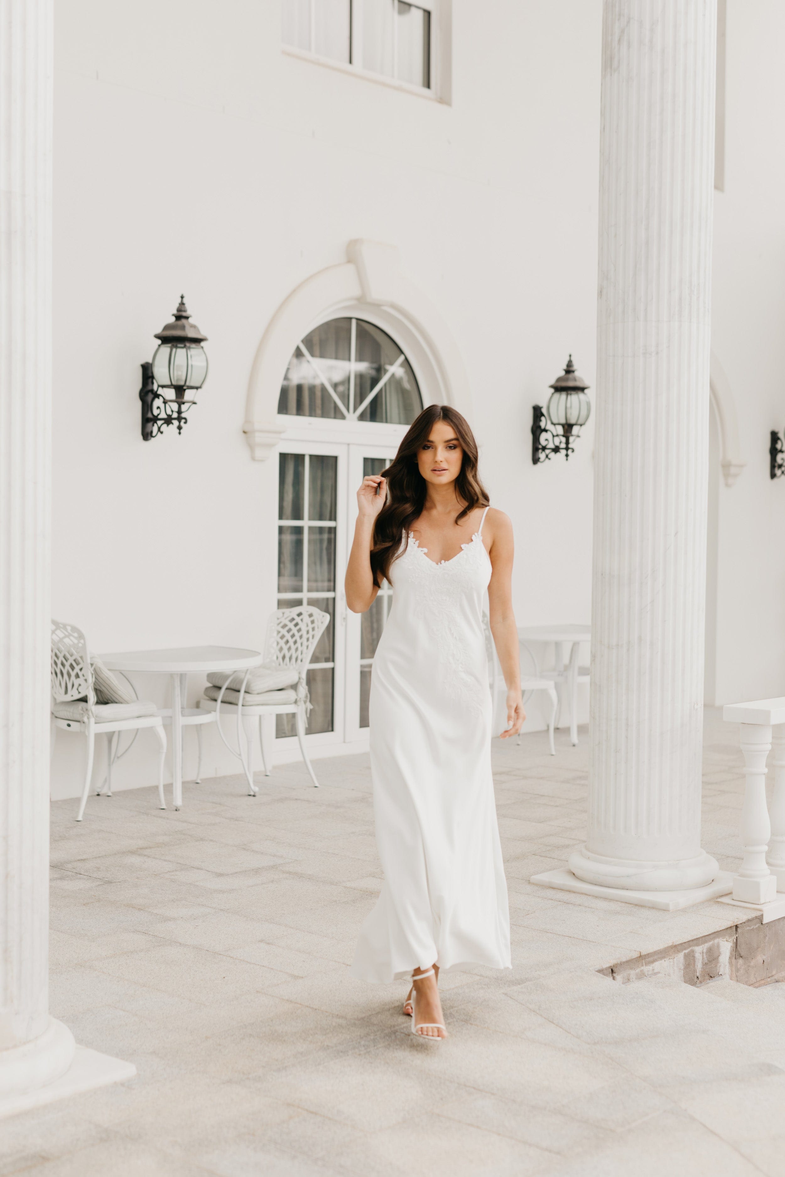 Francesca Satin Lace Applique Bridal Slip - Elegant Wedding Undergarment for Brides, Perfect for Wedding Dresses & Special Occasions