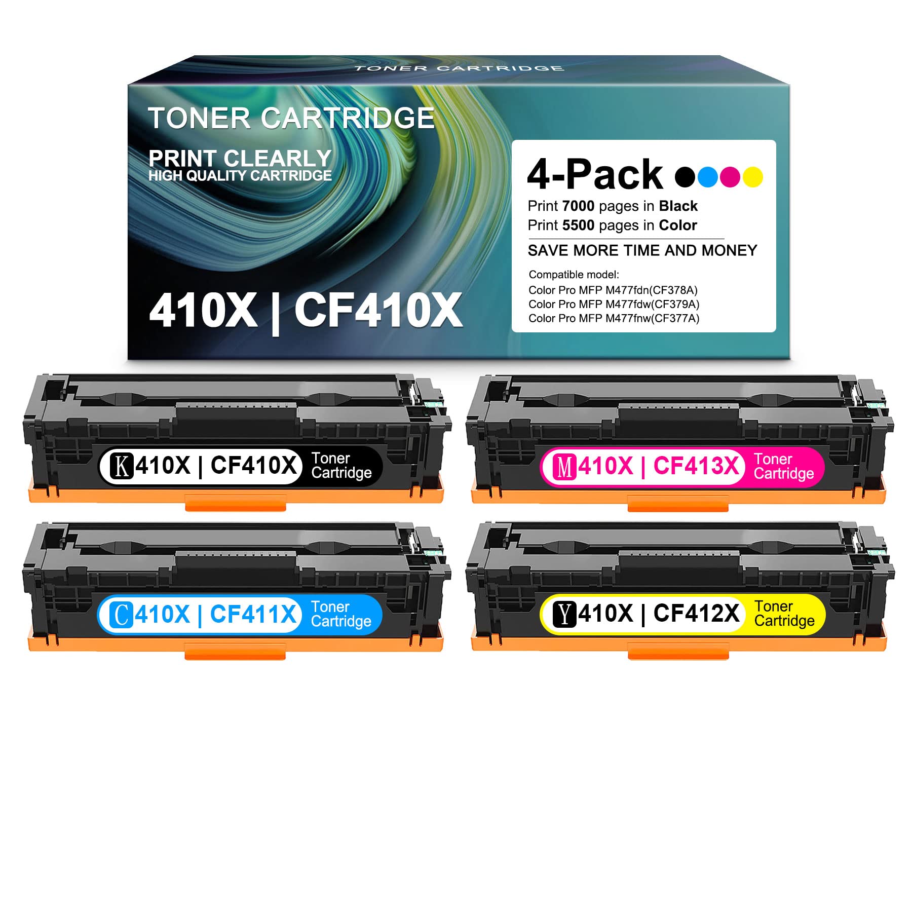 DMWMYGS Compatible 410X Toner Cartridge (4 Pack: 1BK+1C+1M+1Y) - Replacement for HP Color Pro M452nw/M452dn/M477fdn/M477fnw Printers | High-Quality Printer Ink Supplies for Office & Home Printing Needs