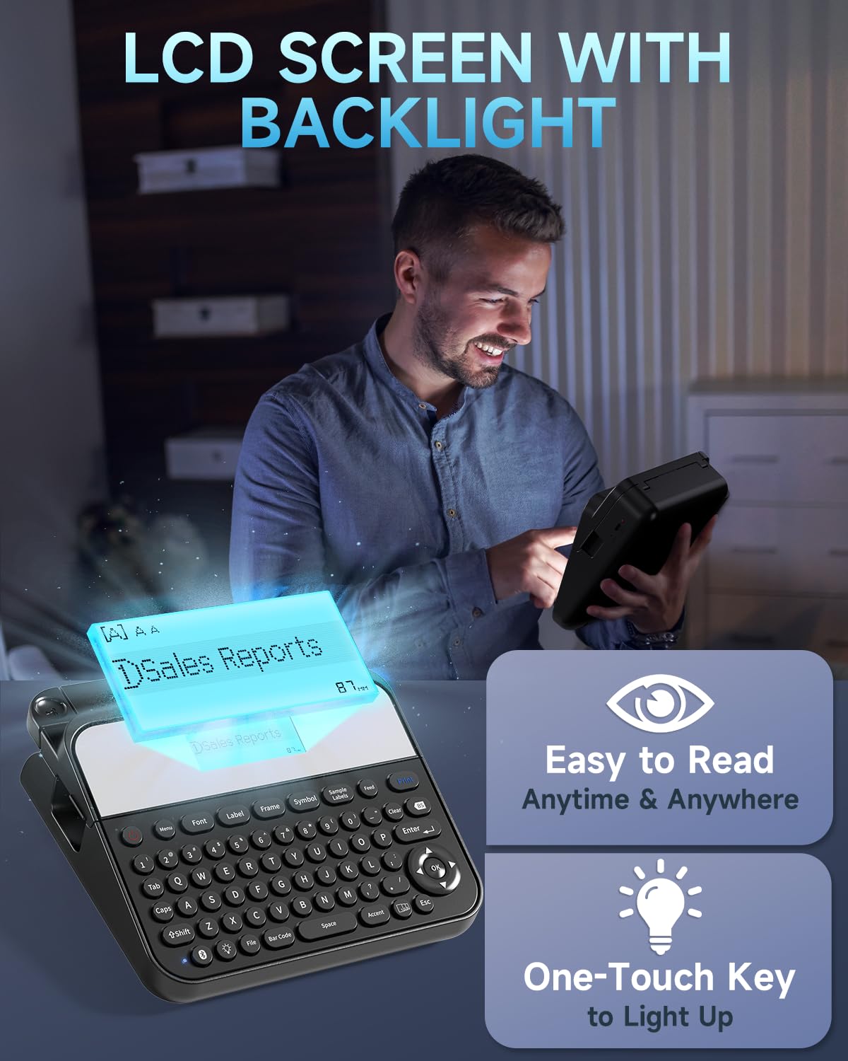 D480BT Bluetooth Label Maker with Keyboard & Backlight - Rechargeable Label Machine with Waterproof Tape (Up to 3/4