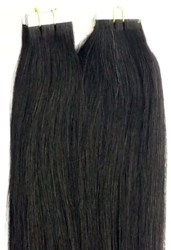 18 Inch Tape in Hair Extensions - 100% Real Human Hair, 100g 40pcs, Glue-in Remy Hair, Silky Straight #1 Jet Black - Perfect for Parties, Weddings & Daily Styling