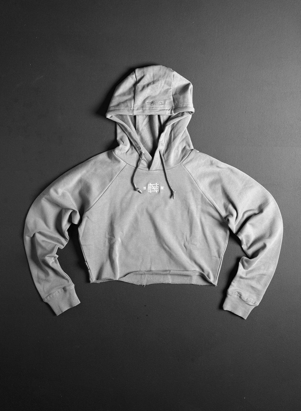 EMB Crop Hoodie for Women - Soft Grey Pullover Sweatshirt | Trendy Streetwear & Casual Outfit for Fall & Winter