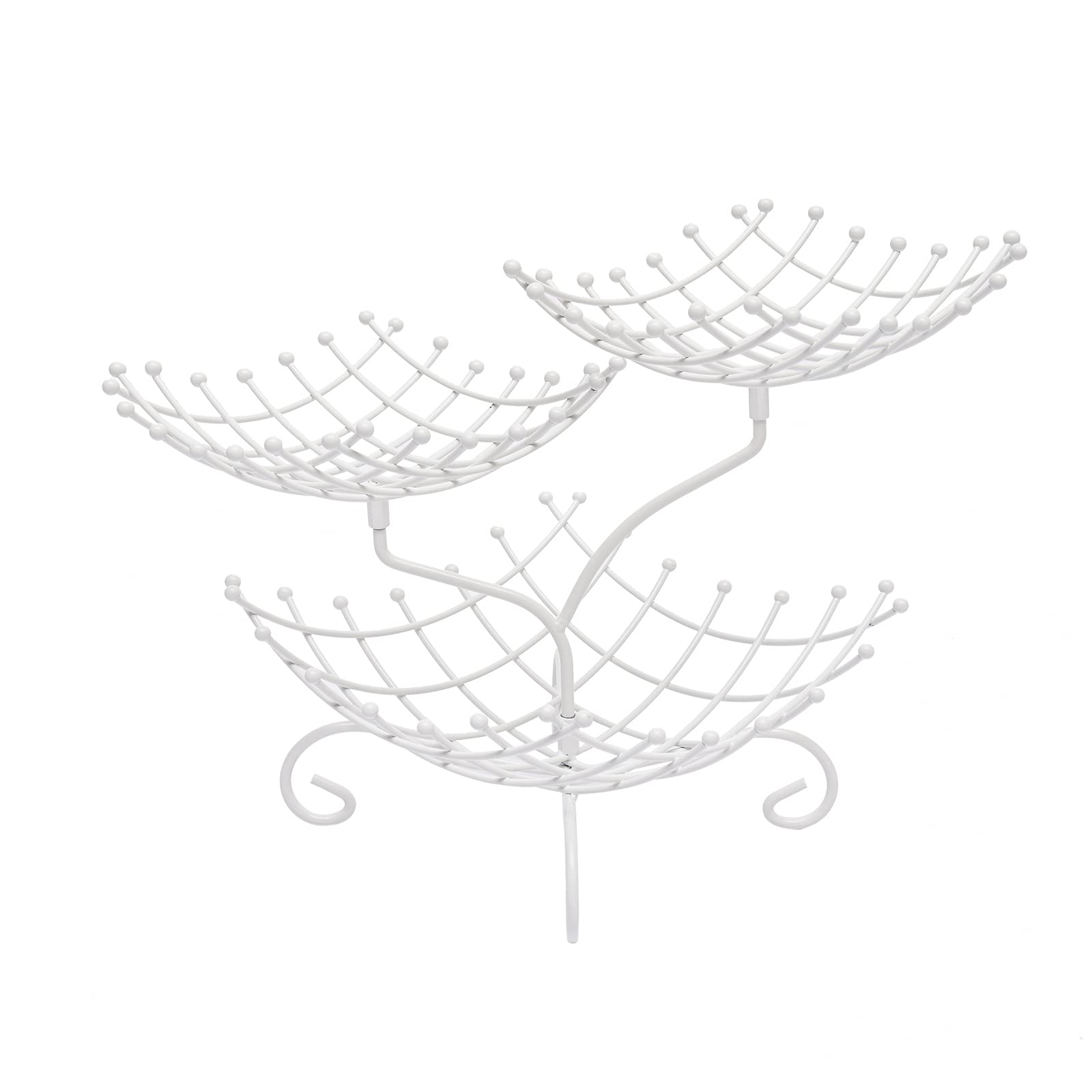 3-Tier Metal Wire Fruit Basket Holder - Countertop Organizer for Fruits, Vegetables, Bread & Snacks - Decorative White Kitchen Storage Stand for Dining Table, Pantry & Countertop Organization