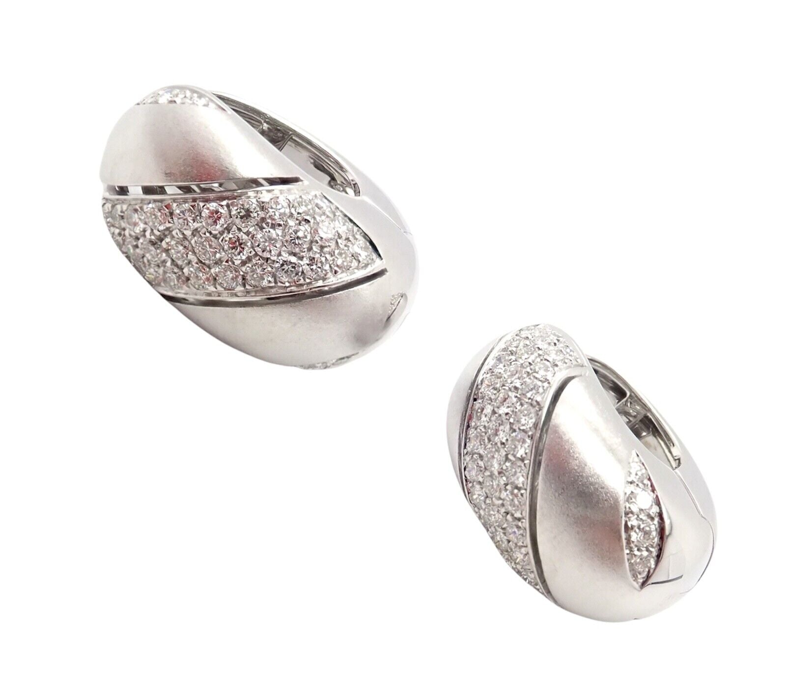 Authentic Damiani 18k White Gold 2 Carat Diamond Brushed Large Huggie Hoop Earrings for Women - Perfect for Weddings, Parties & Special Occasions