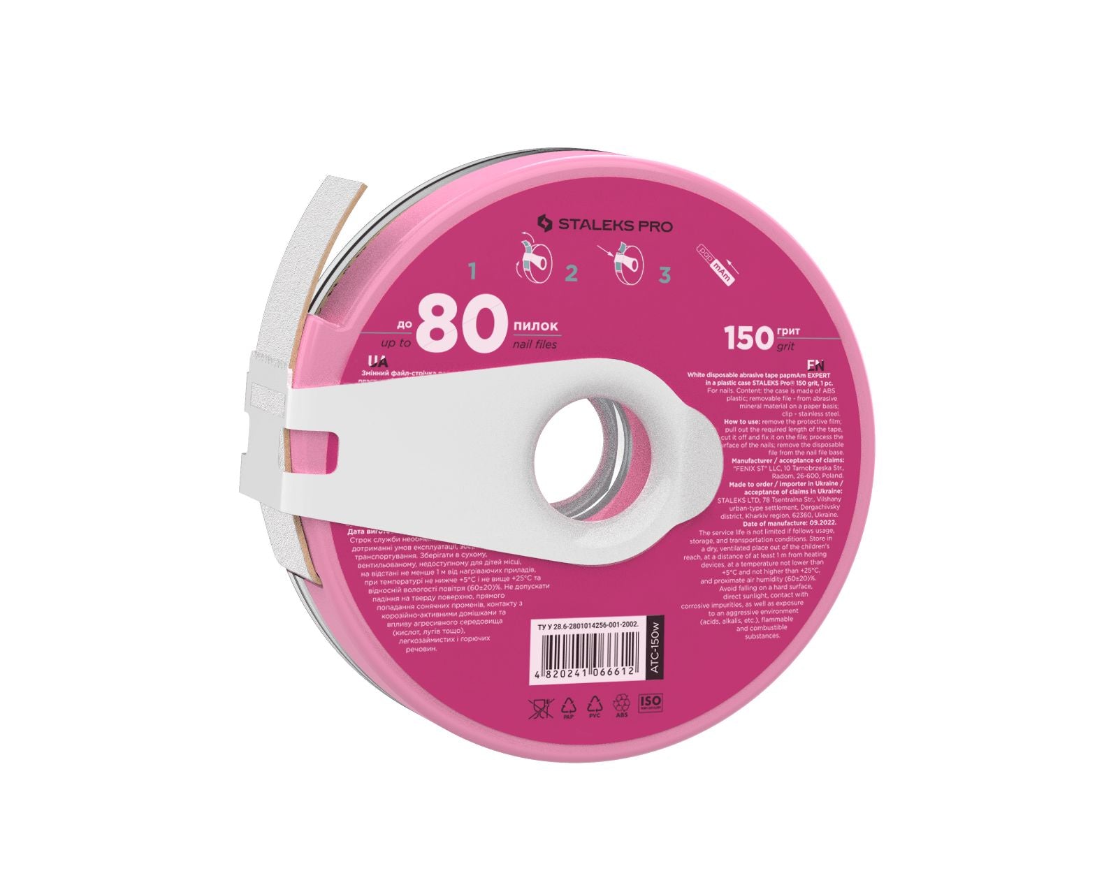 Staleks White Disposable Abrasive Tape 150 Grit in Plastic Case – Perfect for Nail Art, Manicures & Pedicures