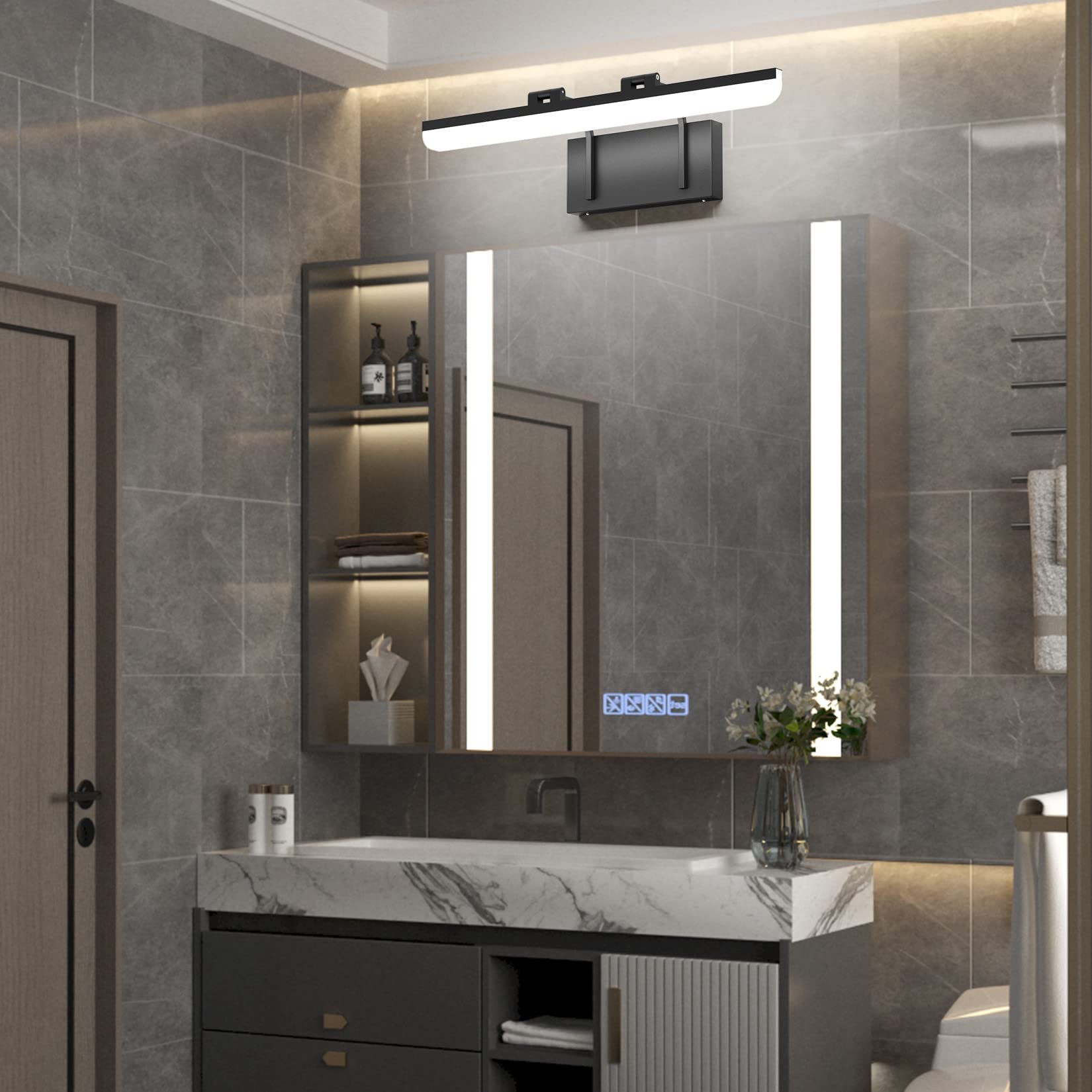 Tipace 24 Inch Modern LED Black Bathroom Vanity Light - Adjustable Rotatable Mirror Lighting Fixture, Cool White 6000K - Perfect for Bathroom Makeup, Shaving & Grooming Areas
