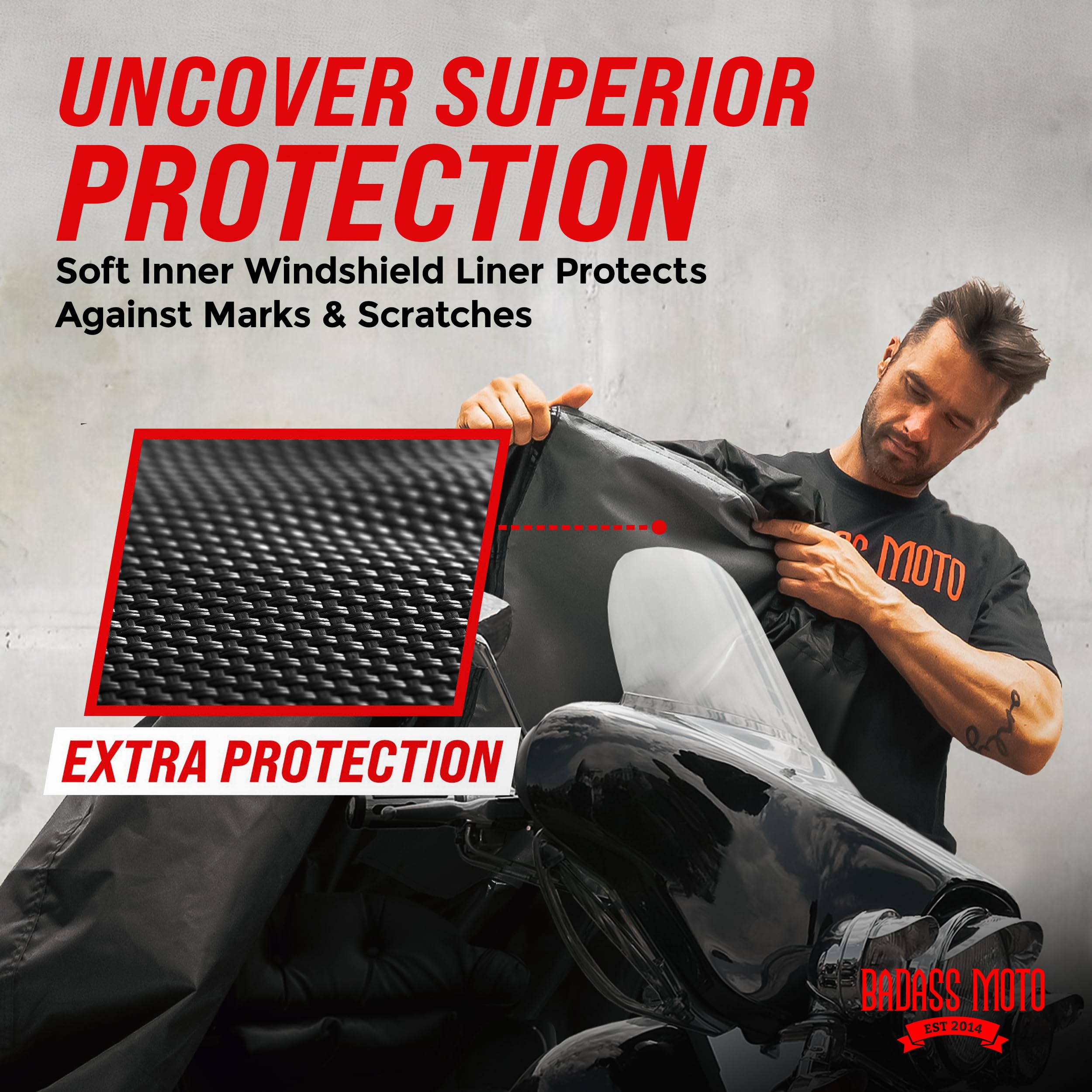 Badass Moto - Extra Large Waterproof Motorcycle Cover for Outdoor Use, Heavy Duty Harley Davidson Cover with Night Reflective Strips (108
