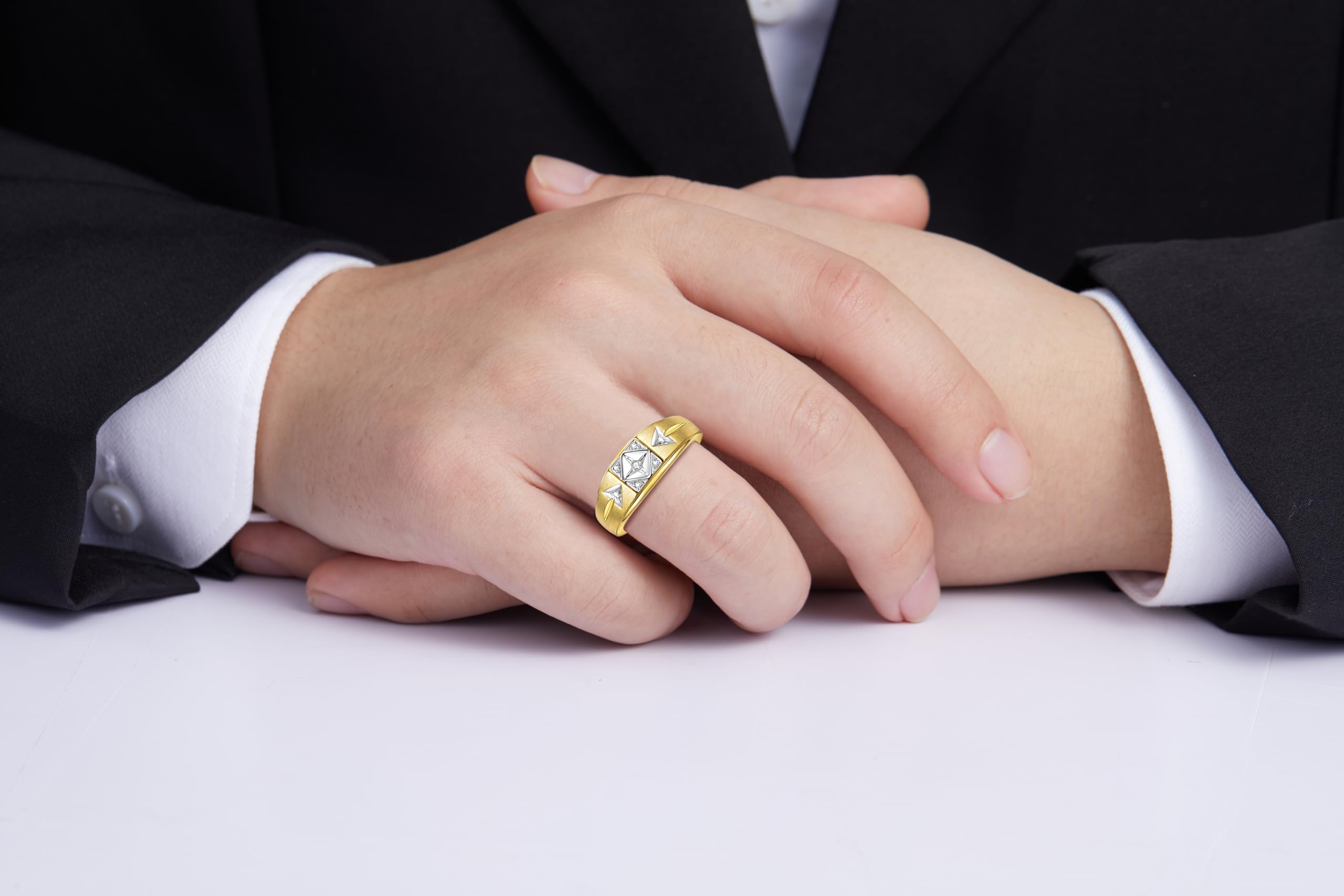 14K Yellow Gold Plated Sterling Silver Men's Diamond Ring - Elegant Designer Jewelry for Gifts, Weddings & Special Occasions - Sizes 6-13