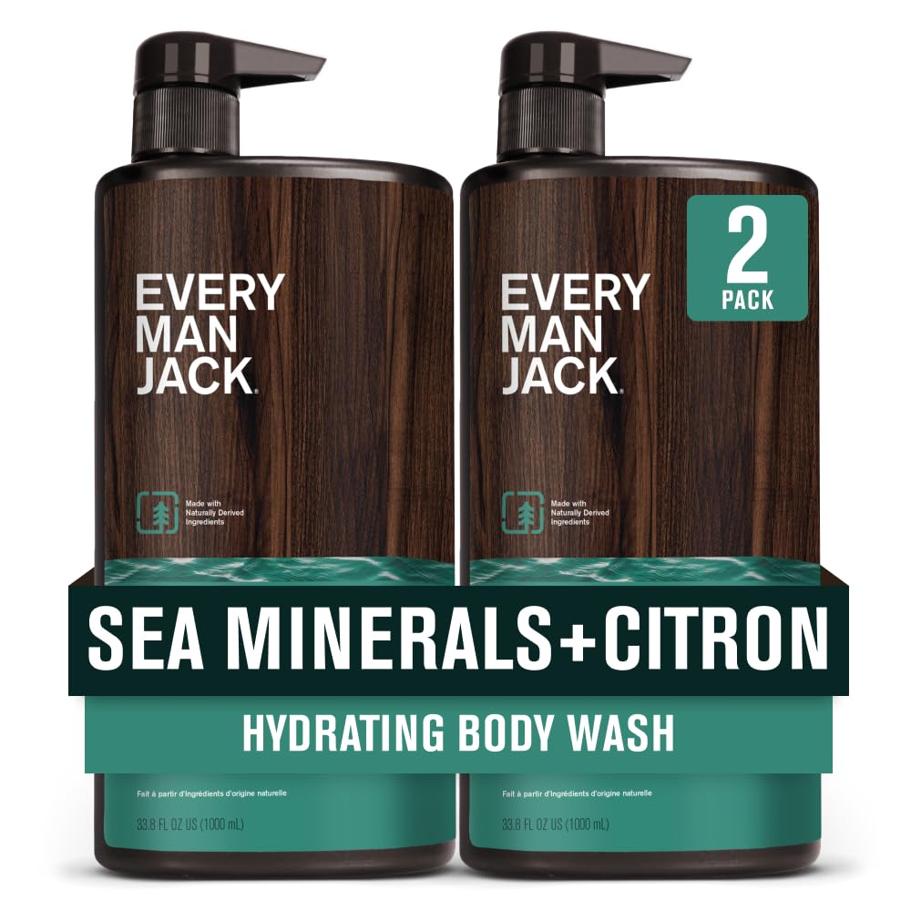Every Man Jack Hydrating Body Wash for Men - Natural Marine Extracts, Coconut Oil & Sea Minerals - 33.8 fl oz (2 Pack) - Citron Scent - Moisturizing Shower Gel for Dry & Sensitive Skin - Perfect for Post-Workout & Daily Shower Routine