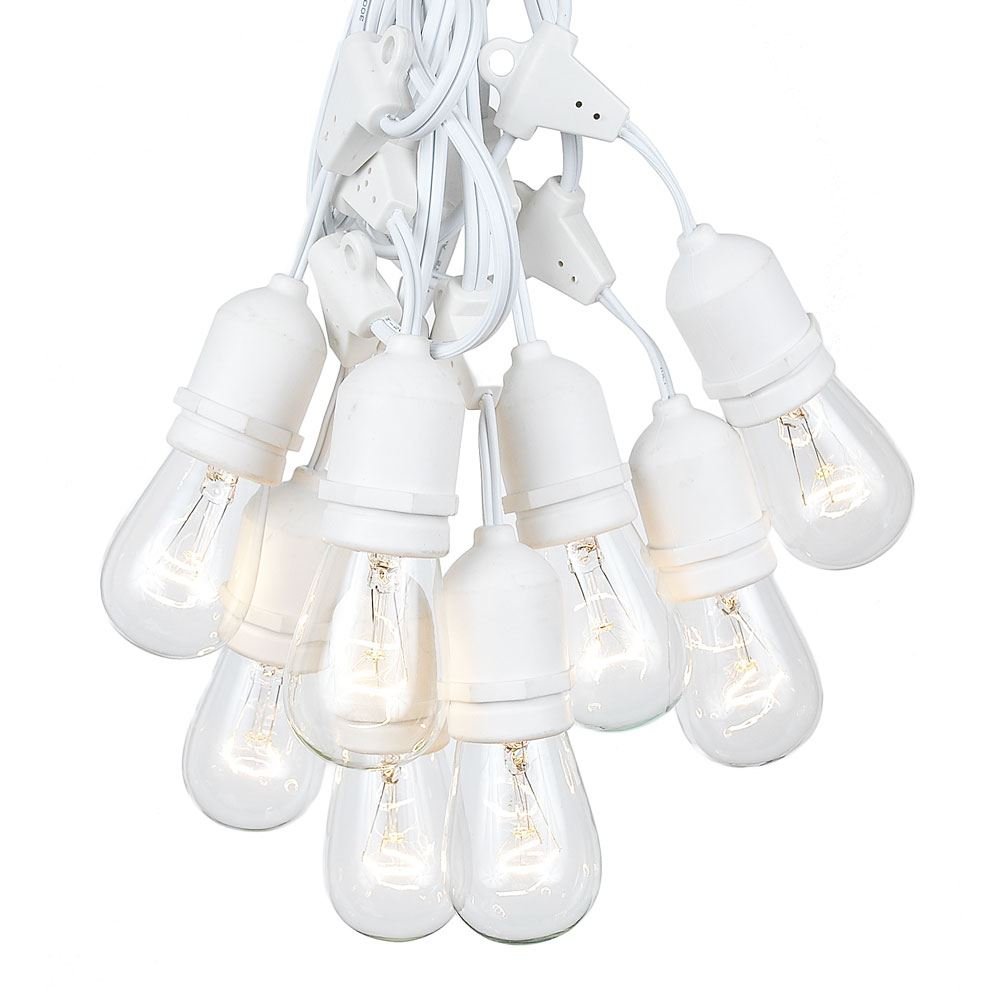 100 Foot S14 Edison Outdoor String Lights - Commercial Grade Vintage Patio Lights with 50 Clear Bulbs - Perfect for Backyard, Garden, Gazebo, Cafe & Market Decor - White Wire Hanging Lights for Romantic Ambiance
