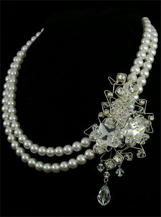 Elegant Double Strand Pearl Necklace with Brooch - Tiffany Style Jewelry by Kezani | Perfect for Weddings, Parties & Formal Occasions