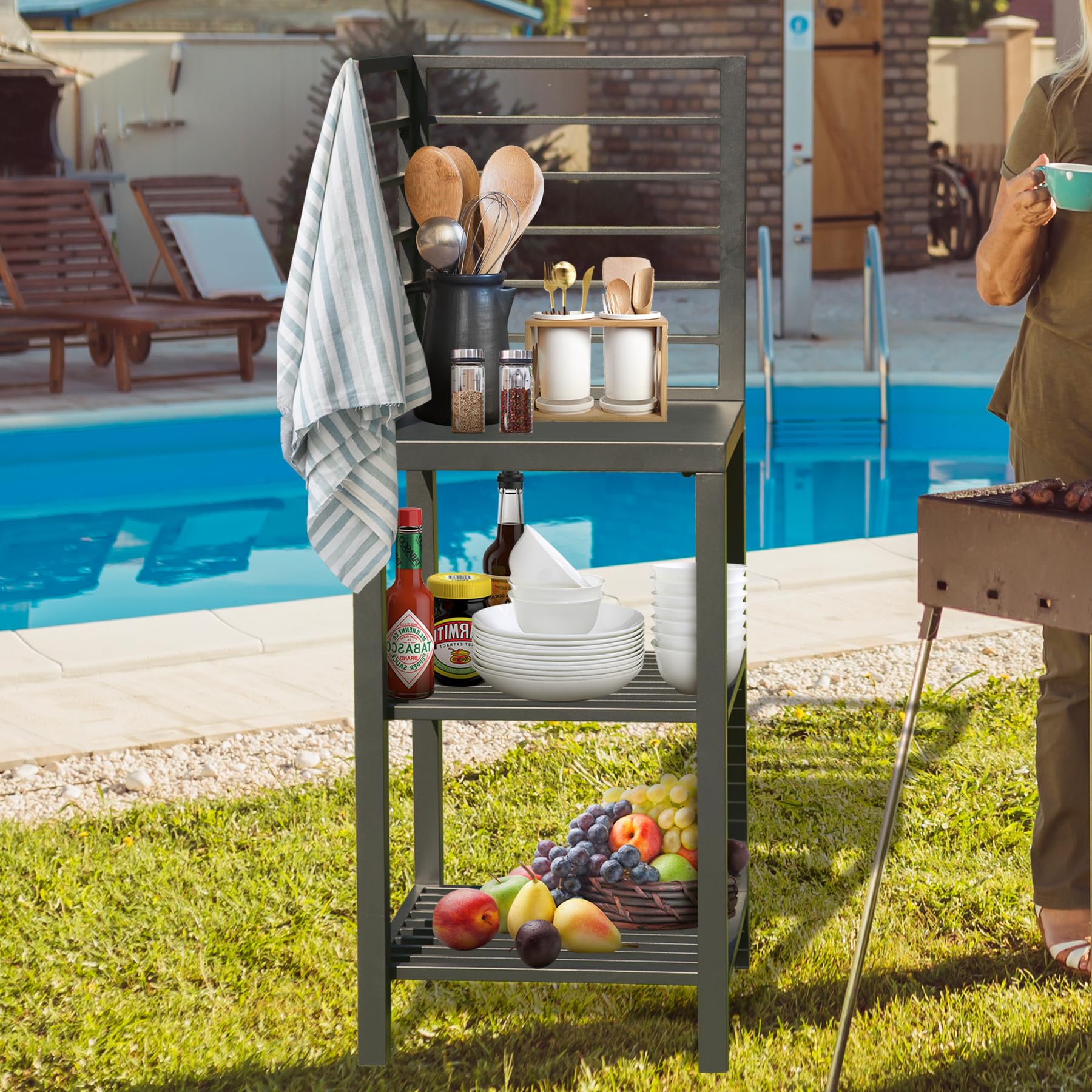 Premium Aluminum Outdoor Kitchen Island with Storage - Freestanding Prep Table with Double Rack & Protective Cover - Perfect for Patio, Backyard BBQ & Outdoor Entertaining