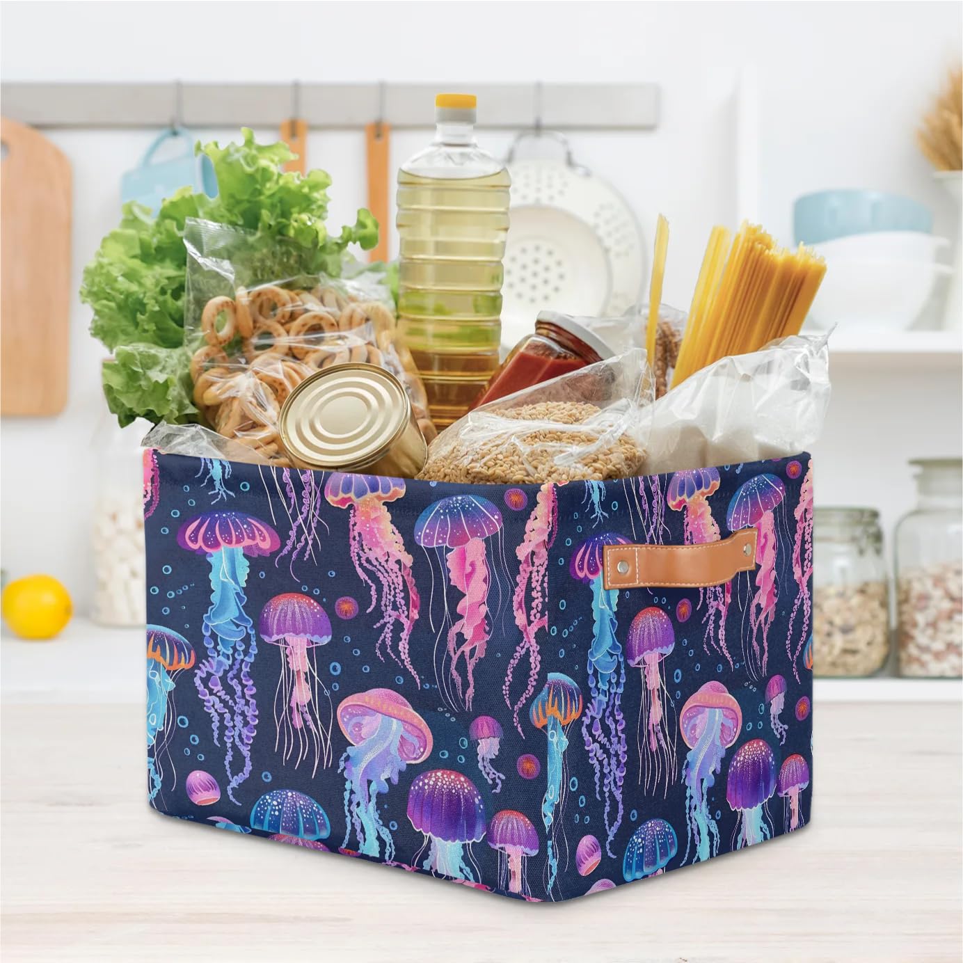 Large Purple Jellyfish Storage Baskets - 2 Pack Fabric Closet Organizers with Handles, Collapsible Decorative Bins for Shelves | Perfect for Home Organization, Clothes & Toy Storage in Bedroom, Nursery or Playroom