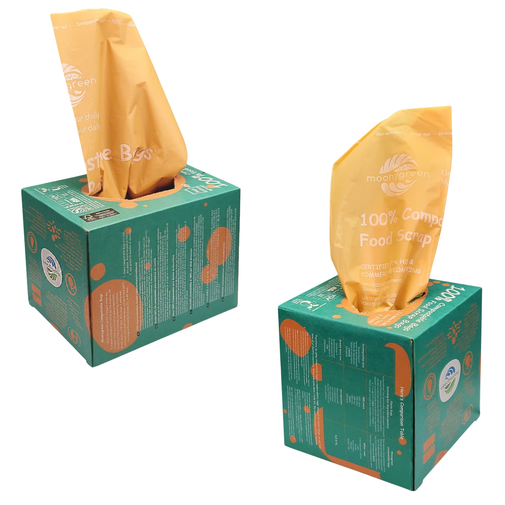 Eco-Friendly Compostable Trash Bags 13 Gallon & 2.6 Gallon - 50 Count (13GL) + 100 Count (2.6GL) - Extra Thick BPI ASTM D6400 Certified Food Waste Bags for Kitchen, Yard & Compost Bin - US & Europe OK Certified Biodegradable Garbage Bags