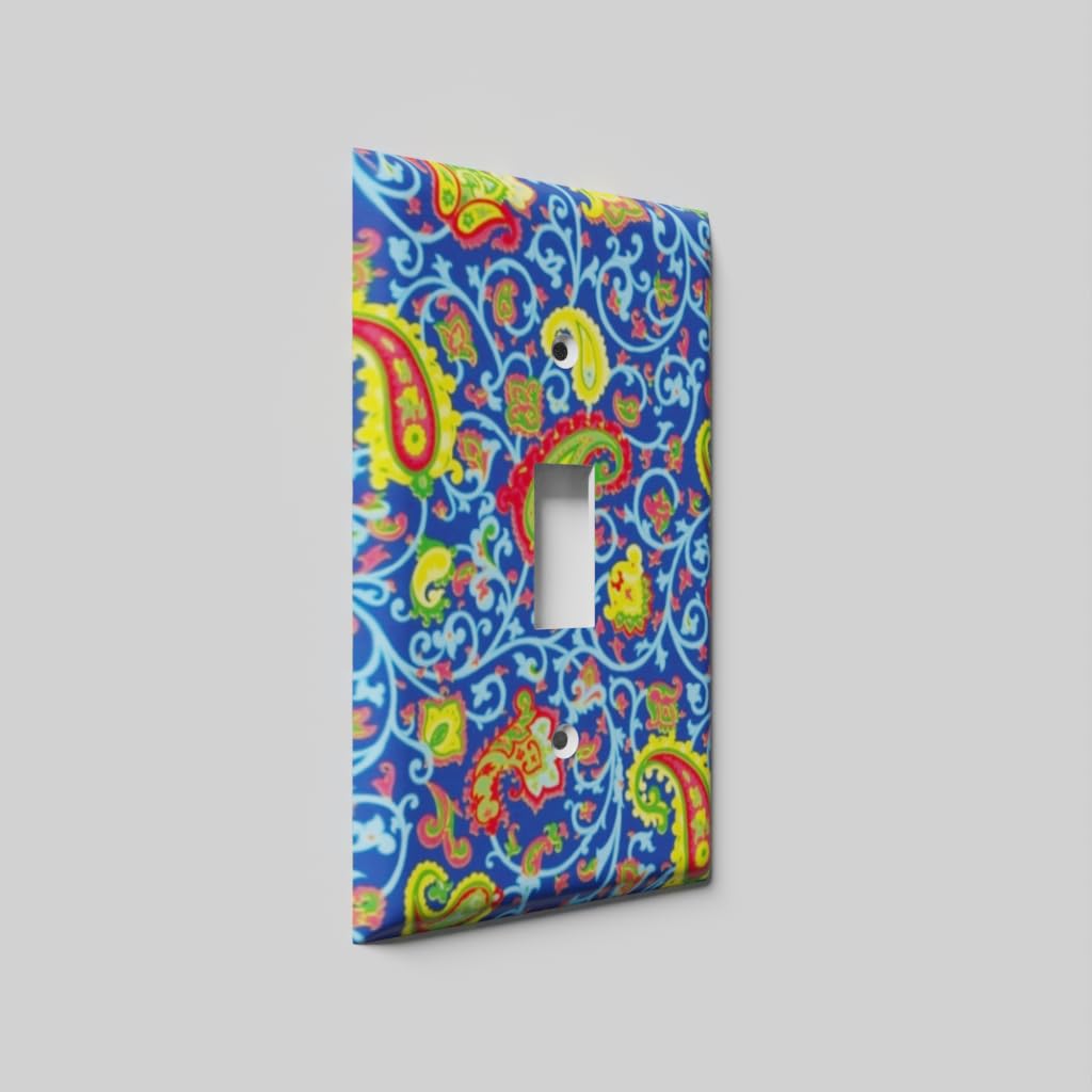 Blue Yellow Paisley Light Switch Cover - Single Toggle Wall Plate for Home Decor