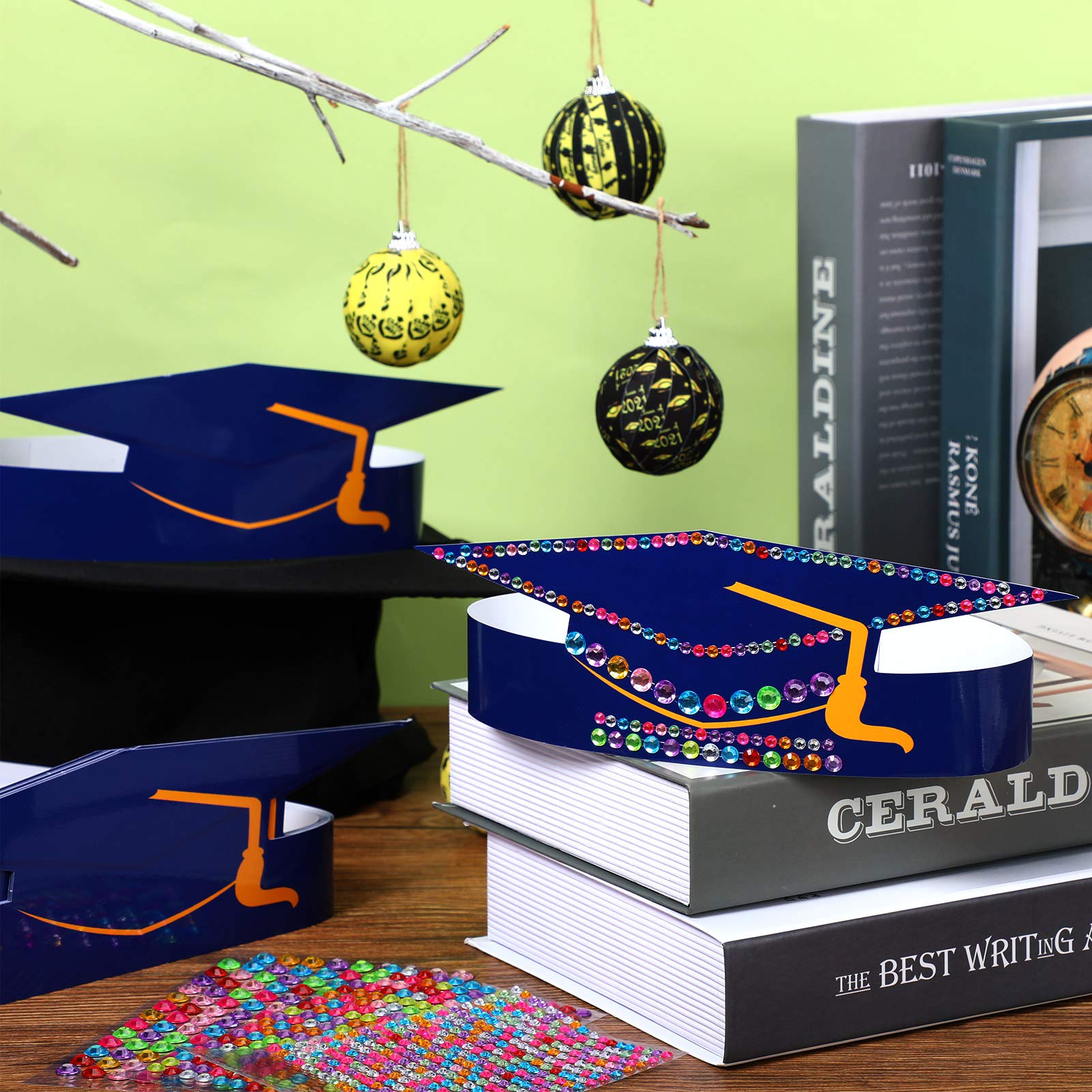 36-Piece Graduation Party Hat & Crown Set with Rhinestone Stickers - Blue Graduation Decorations for Kids, Students - Perfect for Grad Ceremony, School Parties & Celebration Favors