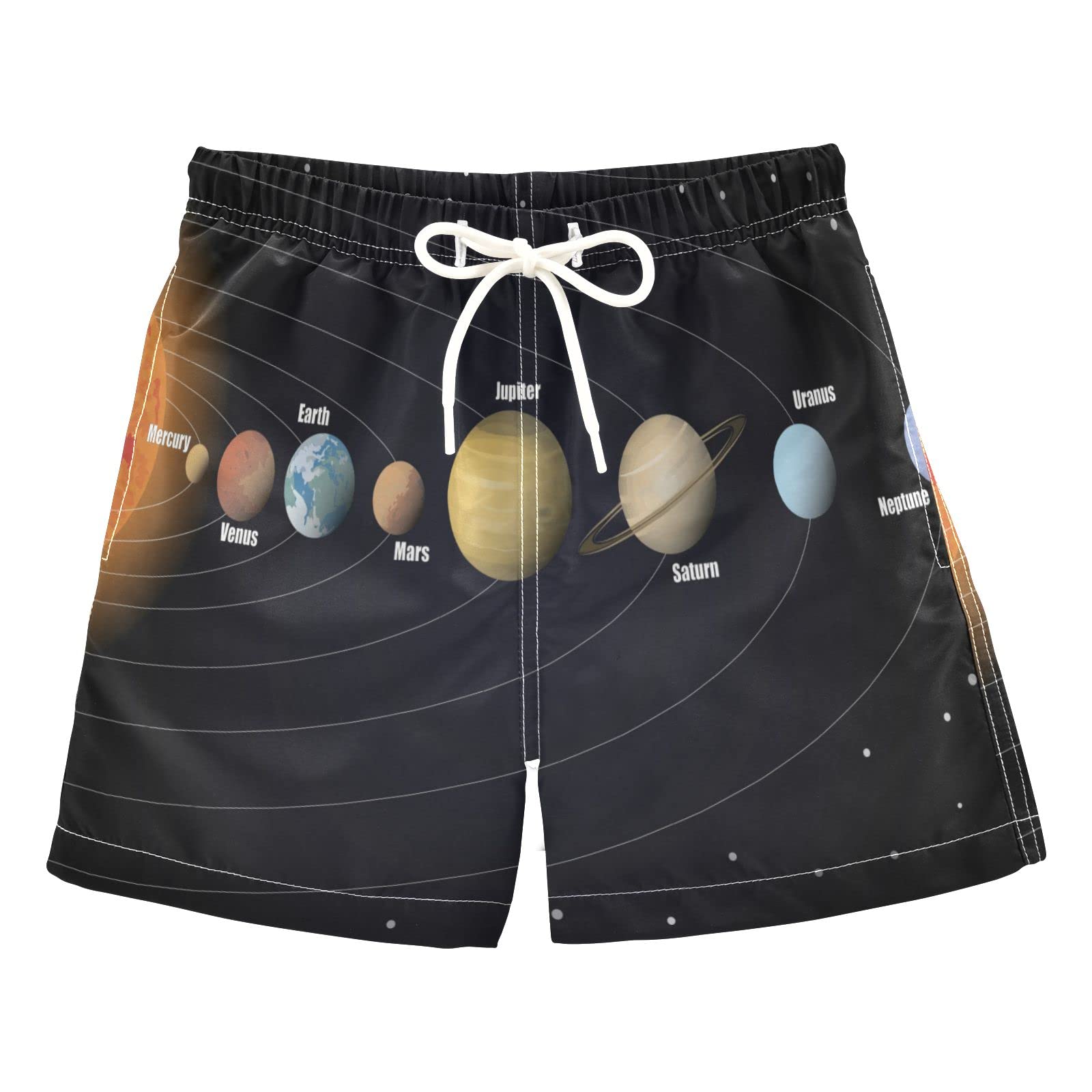 AMICHIC Boys Solar System Swim Trunks - Quick Dry Board Shorts with Planet Design for Beach, Surf & Pool | Perfect Hawaii Vacation Swimwear for Kids