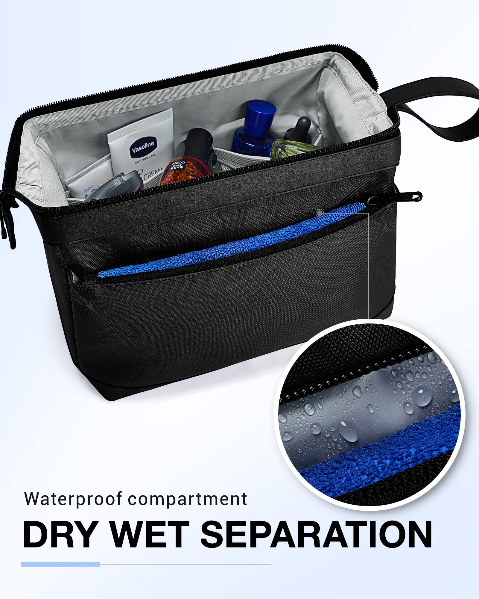 BAGSMART Waterproof Travel Toiletry Bag for Men - Large Opening Dopp Kit with Hanging Hook, Shaving & Hygiene Organizer for Bathroom, Gym, Camping (Black) - Perfect for Business Trips & Vacation Essentials