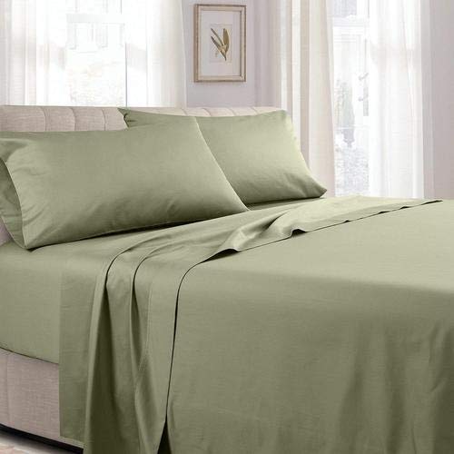 Luxury 600 Thread Count Solid Sateen Sheet Set - California King Size, Sage Green - Ultra Soft Bedding for Master Bedroom & Guest Room