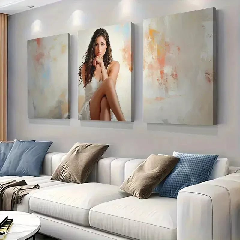 3-Piece Abstract Background Fashionable Woman Wall Art Set - Framed Canvas 50x70cm (20x28in) - High Quality Print - 100% Australian Made - Ready to Hang - Perfect for Living Room, Bedroom & Office Decor