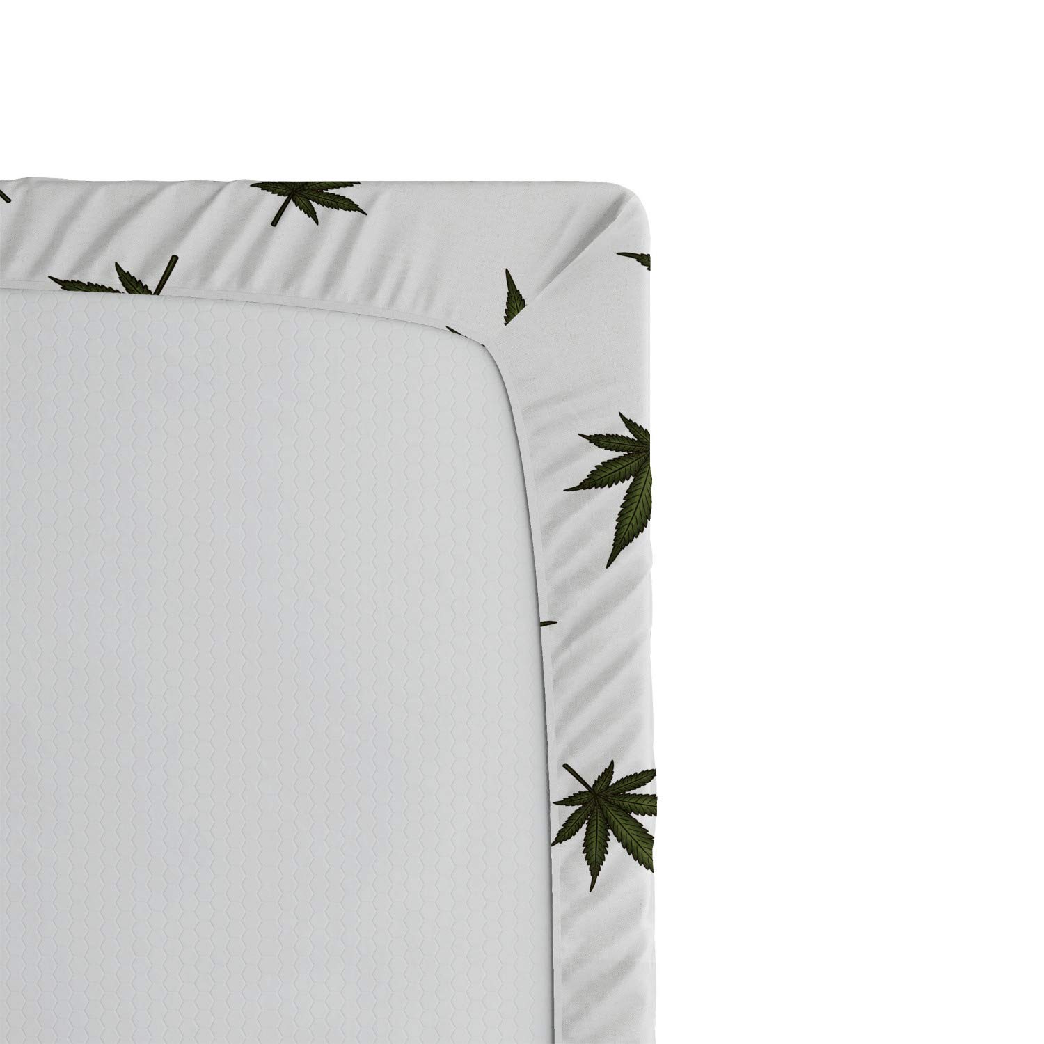 Ambesonne Botanical Fitted Sheet - California King Size Green White Leaves Flowering Plant Hemp Vegetable Medicinal Herbs Pattern Bed Cover with All-Around Elastic Pocket | Soft & Comfortable for Bedroom, Guest Room, Vacation Home