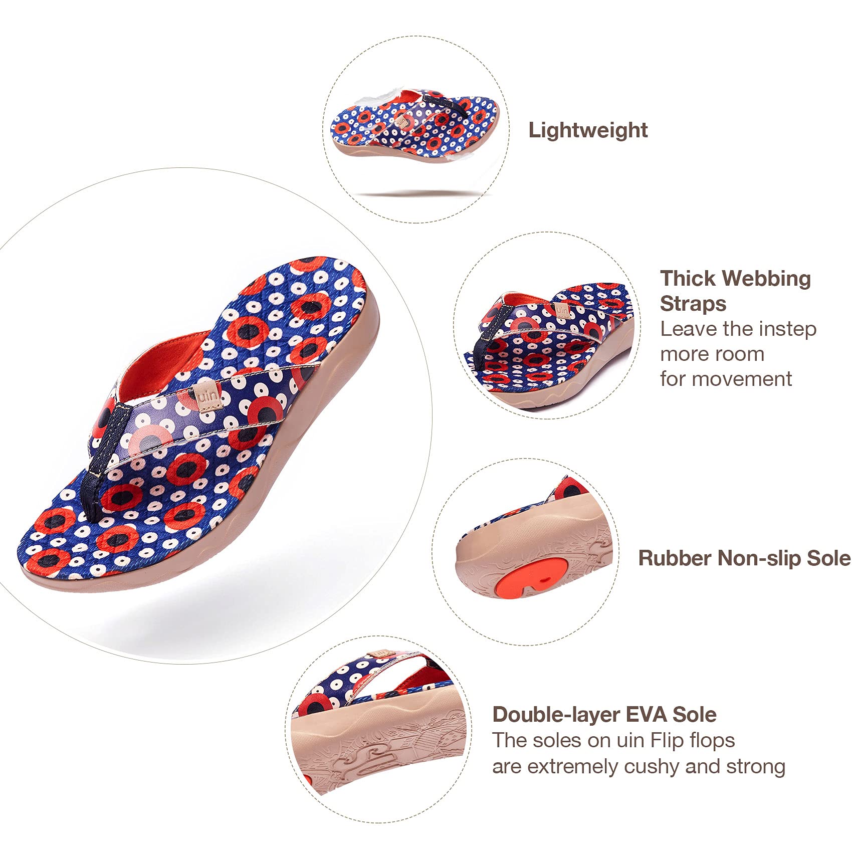 UIN Women's Flip Flops - Comfortable Non-Slip Beach Sandals with Artistic Painting | Summer Casual Thong Slippers for Travel, Poolside, and Outdoor Adventures