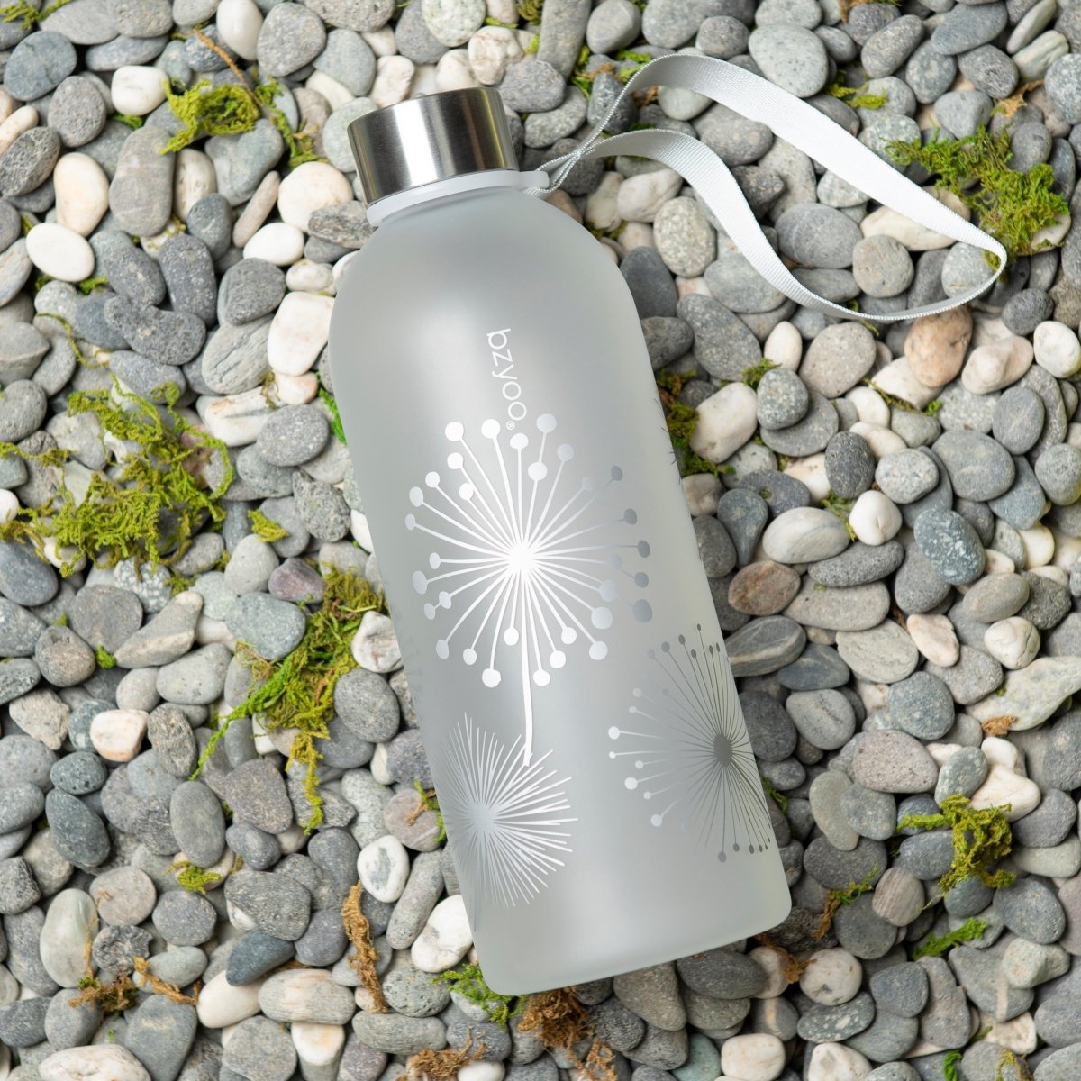 32oz Time Marker Tritan Water Bottle with Carrying Strap - Dandelion Silver | BPA-Free Leakproof Sports Water Bottle for Gym, Hiking & Outdoor Activities