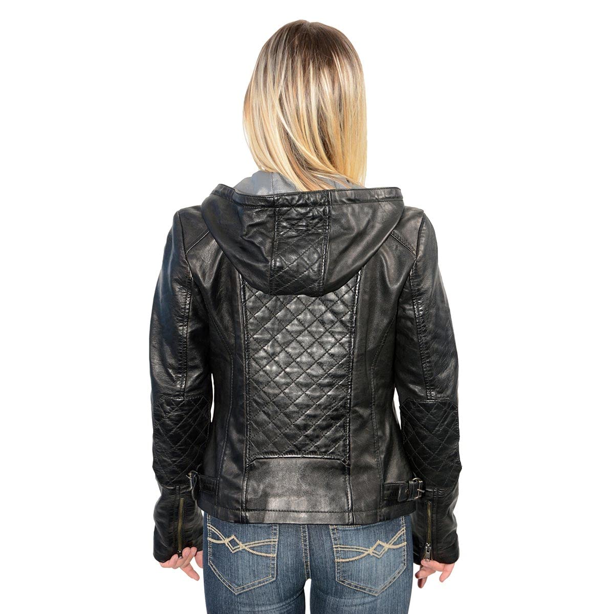 Milwaukee Leather SFL2810 Women's Black Scuba Style Fashion Leather Jacket with Drawstring Hoodie - Stylish Outerwear for Casual Wear, Night Out & Motorcycle Riding