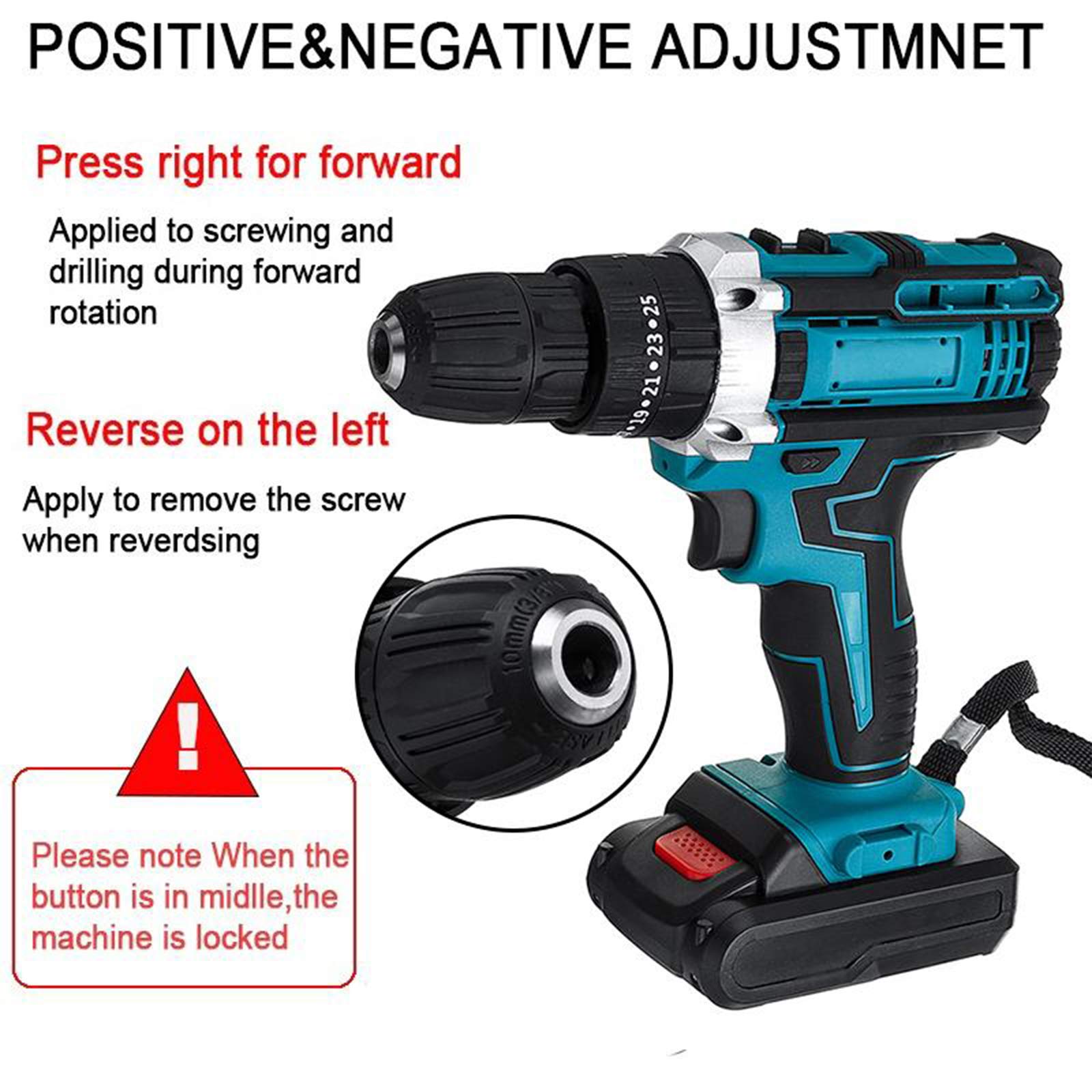 48V Cordless Drill Driver Kit - 25+3 Speed Electric Impact Drill with 3 Functions, Rotary Hammer & Built-in LED - Includes 2 Batteries for DIY Projects & Home Repairs