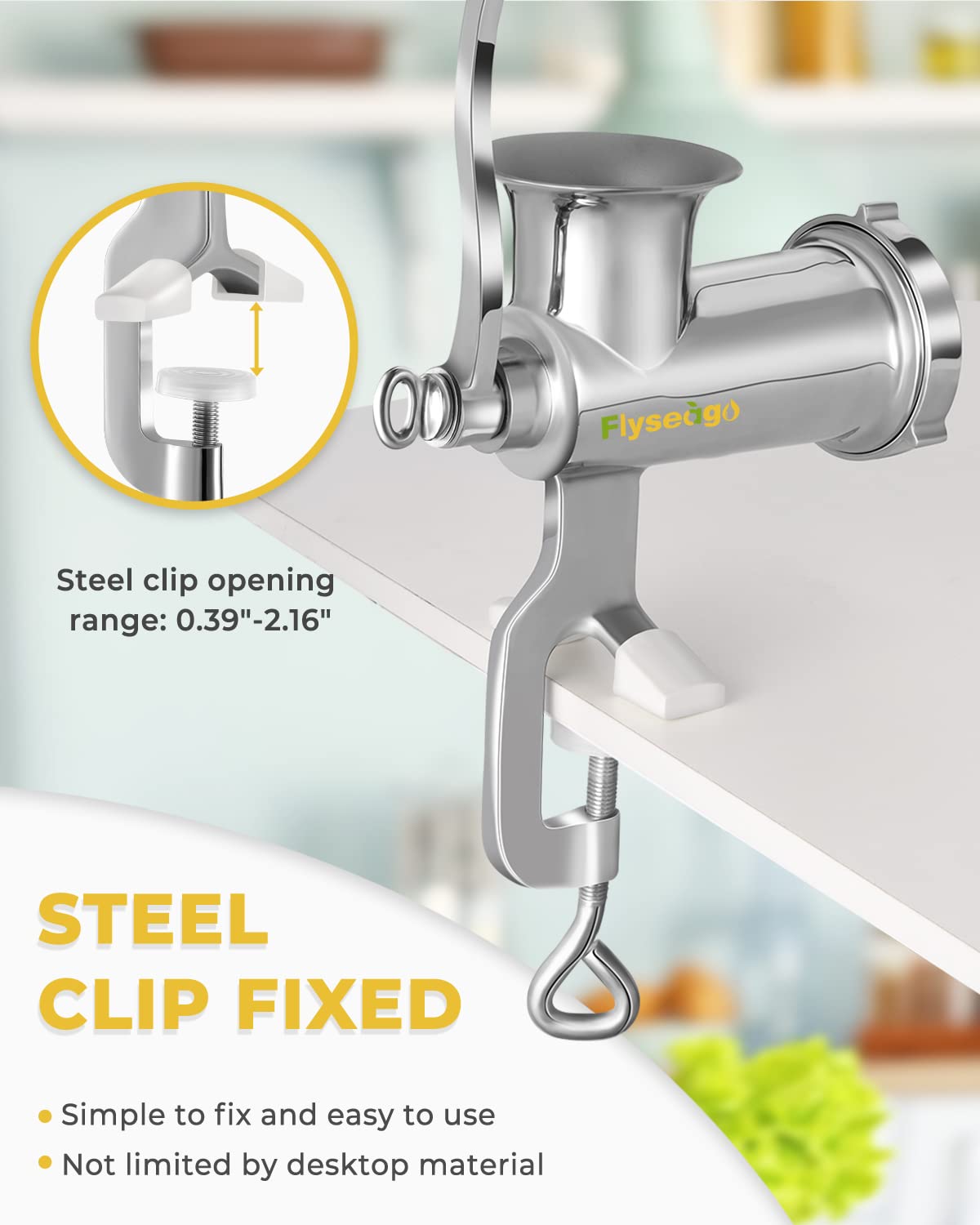 Stainless Steel Manual Meat Grinder - Heavy Duty Hand Cranked Food Mincer for Ground Beef, Sausage, Vegetables | Home Kitchen Use, Camping & Outdoor Cooking | Dishwasher Safe (#10 Size)