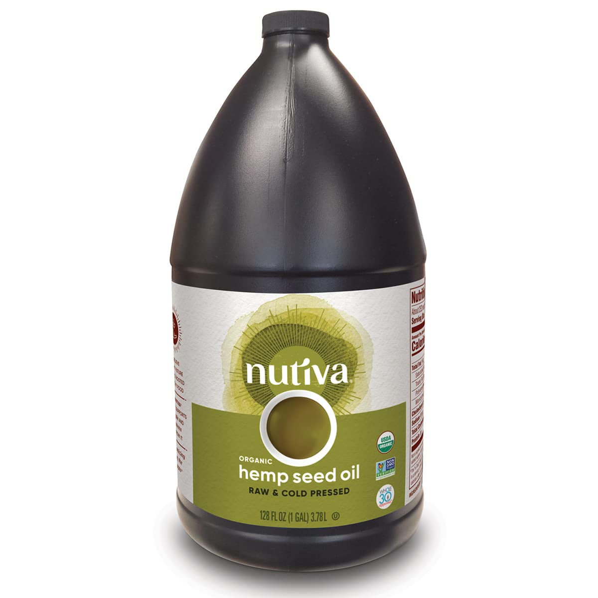 Nutiva Organic Cold-Pressed Unrefined Raw Hemp Seed Oil, 1 Gallon - USDA Organic, Non-GMO, Vegan, Keto & Gluten-Free - Rich in Omega 3 & 6 Fatty Acids - Perfect for Salad Dressings, Smoothies & Skin Care