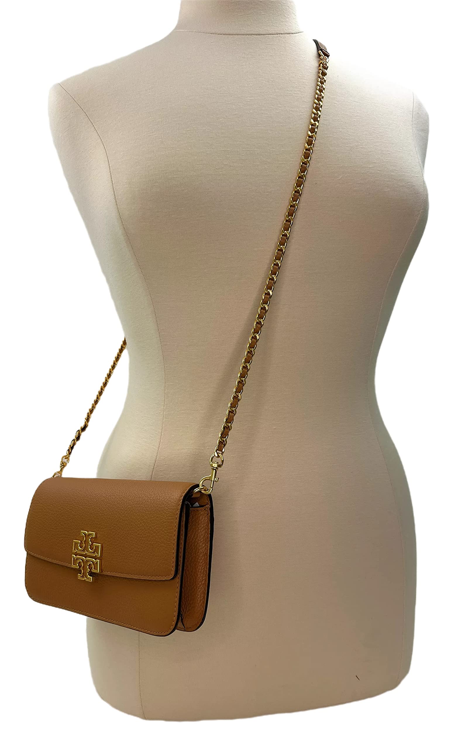 Tory Burch Britten Pebble Chain Wallet Wristlet for Women - Tiramisu Brown Crossbody Bag | Perfect for Everyday Use, Parties & Travel