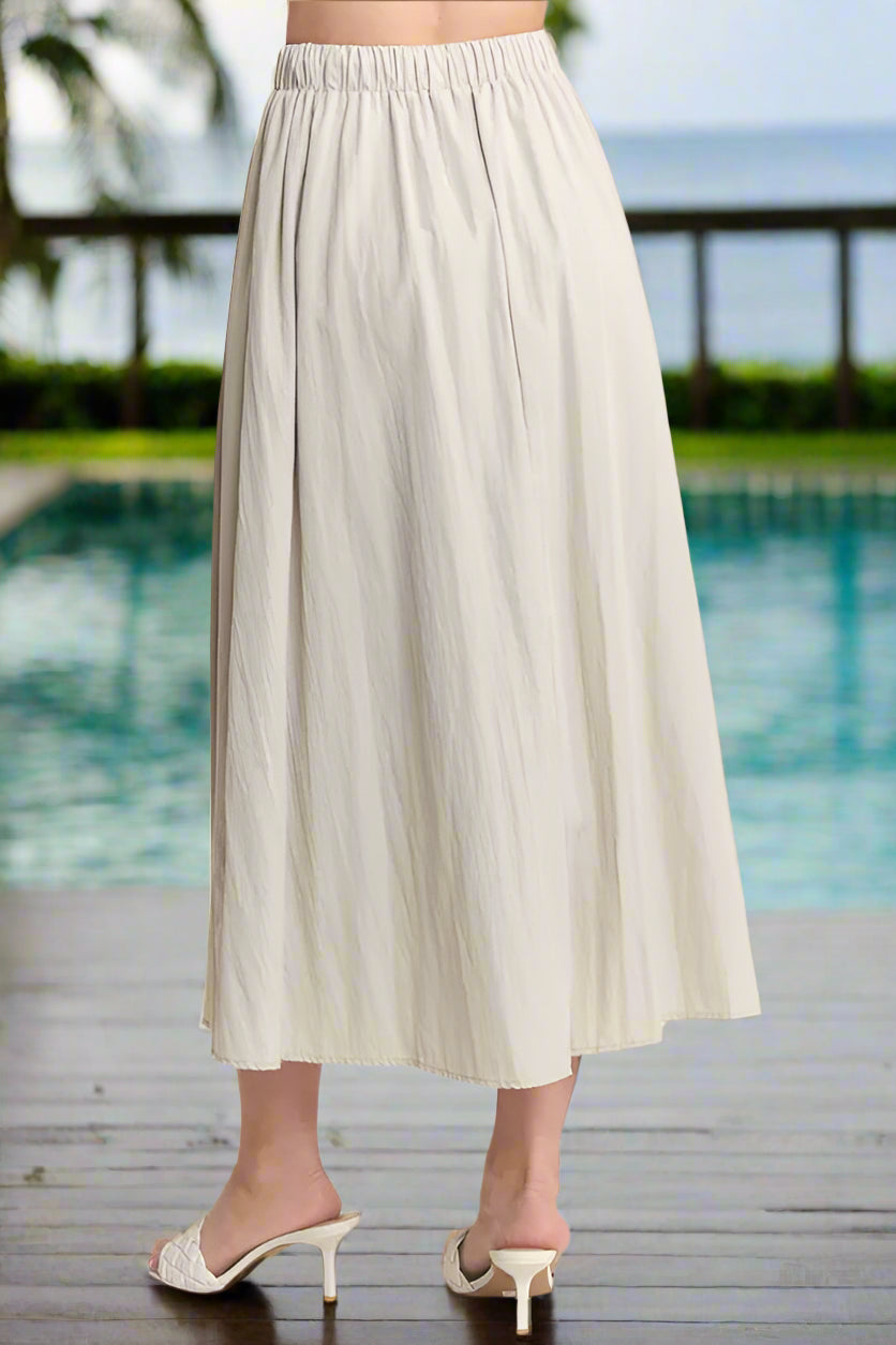 Stylish Women's Drawstring Waist Crinkle Skirt - Comfortable Elastic Waist Midi Skirt for Casual Wear, Beach, Summer Outfits & Boho Fashion