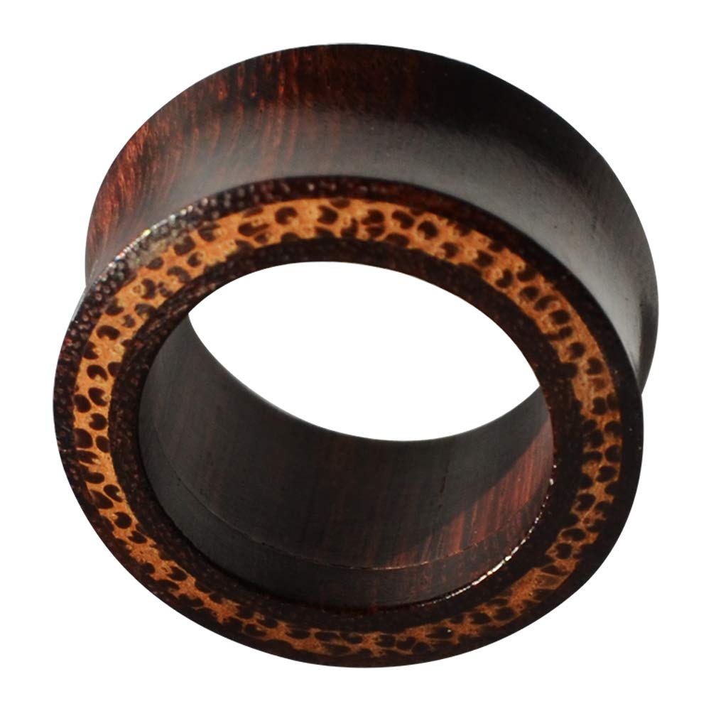 Organic Coconut Wood & Tamarind Wood Double Flare Ear Plugs - Brown Wooden Flesh Tunnel with Chic Inlay Design | Perfect for Stretching, Piercings & Boho Fashion Accessories