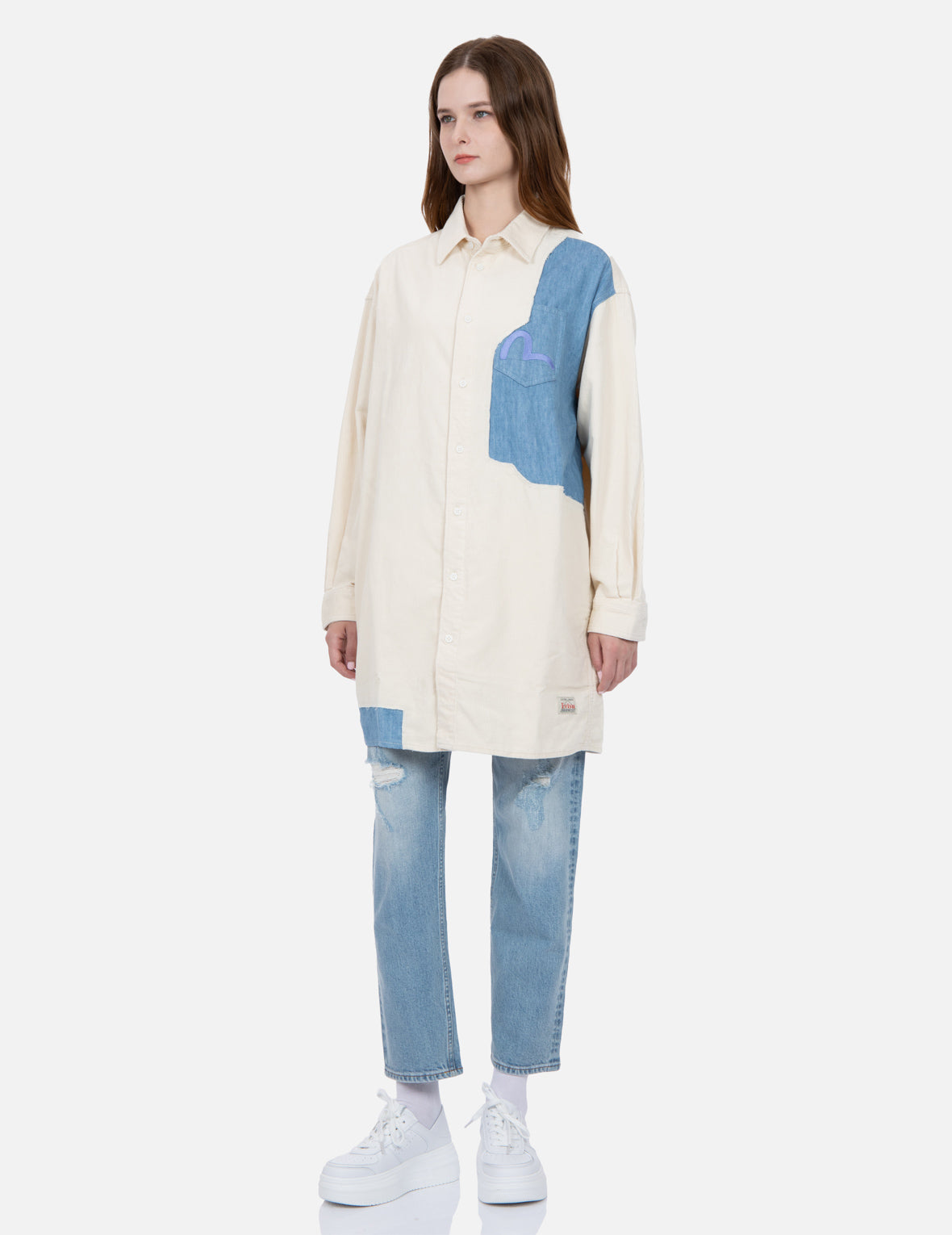 Tear Off Design Corduroy Shirt Dress for Women - Stylish Button Down Long Sleeve Tunic - Perfect for Casual Outings, Office Wear & Fall Fashion