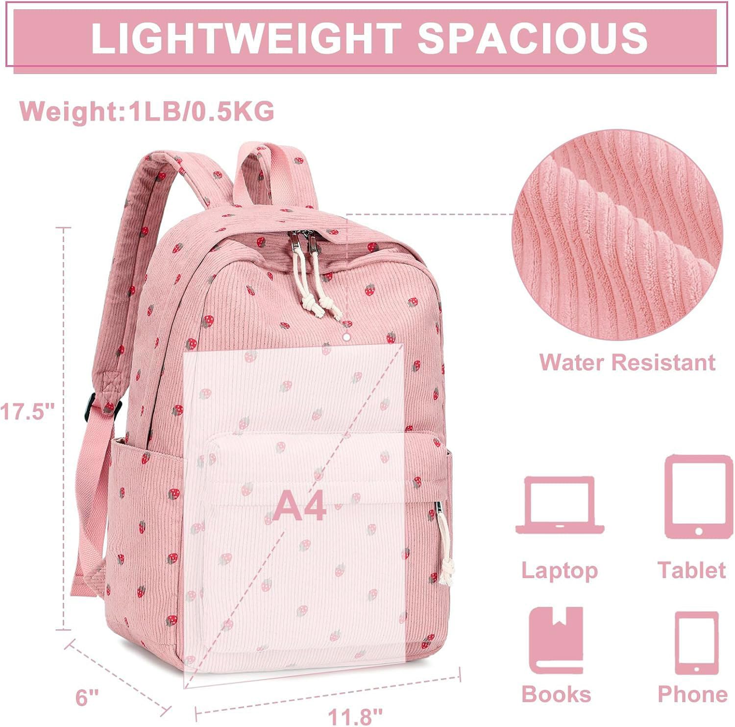 Bluboon Cute Corduroy Backpack for School Girls & Women - Lightweight Laptop Bookbag for Kids, Teens & College Students - Perfect for School, Travel & Daily Use