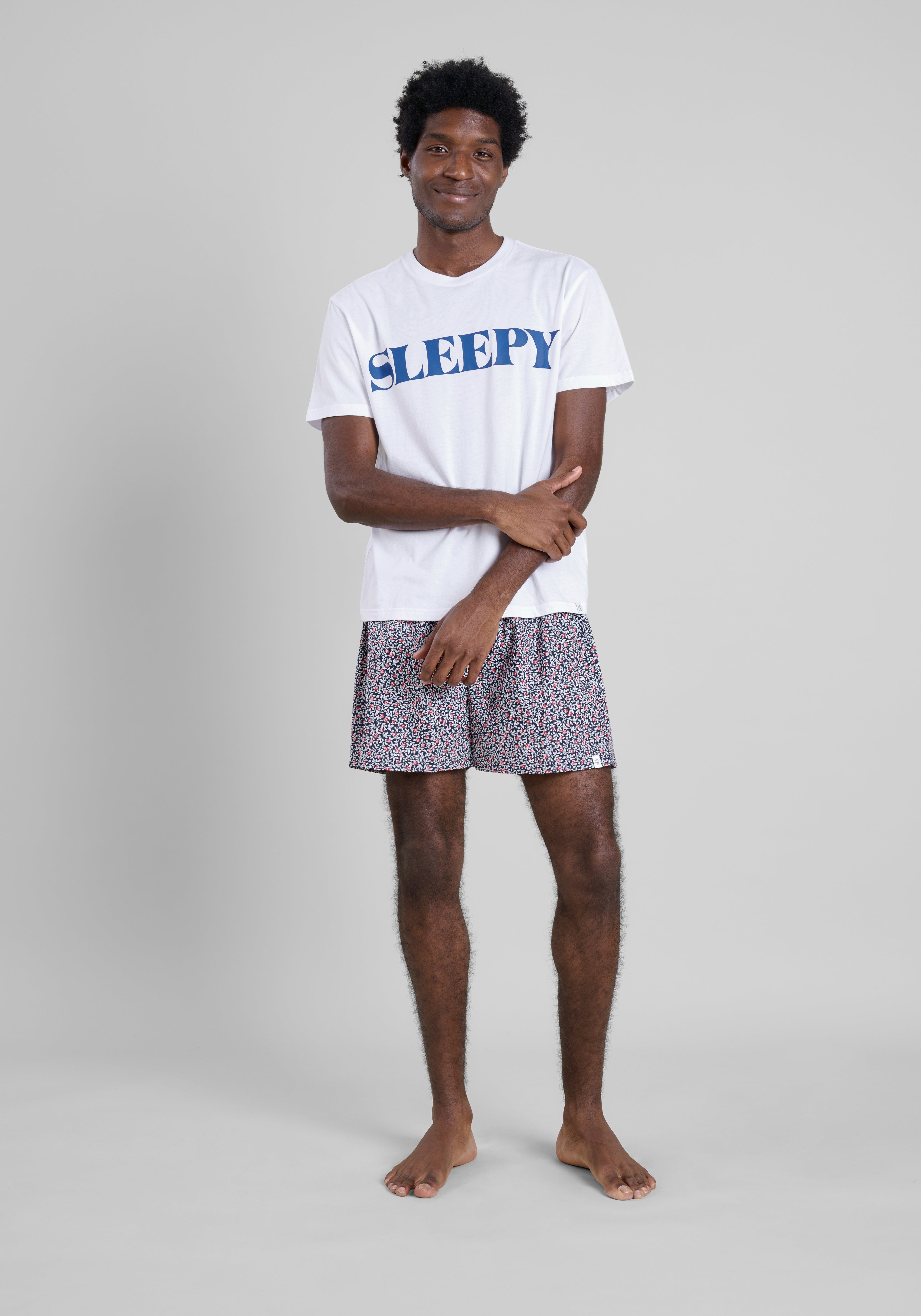 Gus Boxer Briefs - Soft Cotton Underwear for Men, Navy Blue with Rose Print - Comfortable & Breathable for Sleep, Lounge & Everyday Wear