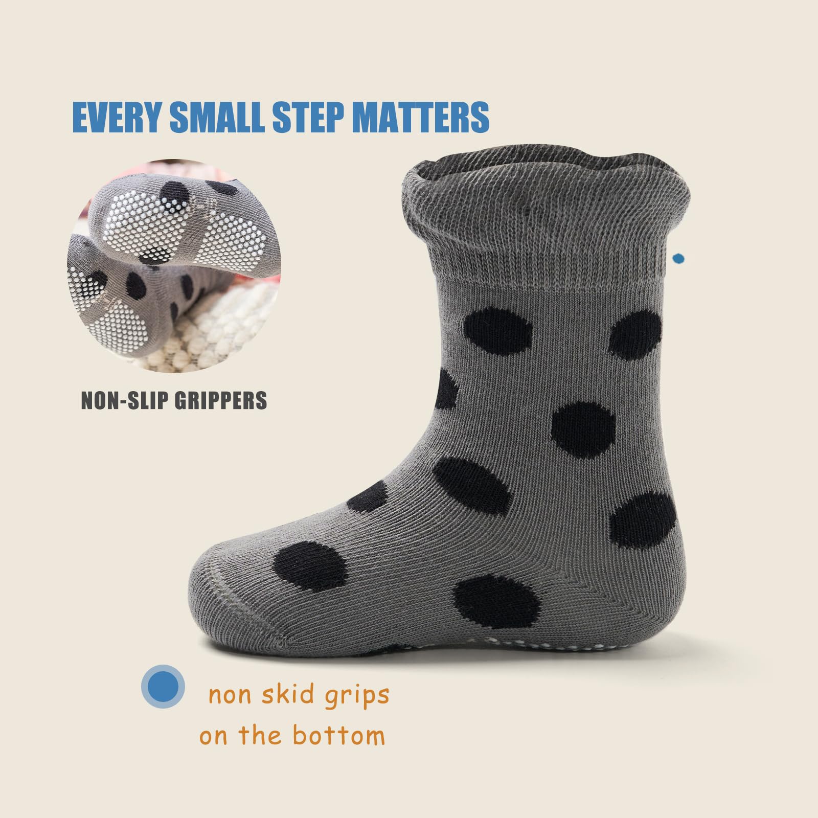 **Soft Baby Cotton Crew Socks - Non-Slip Grip Toddler Socks for Boys & Girls (6-Pack) - Perfect for Playtime, Daycare & Home**