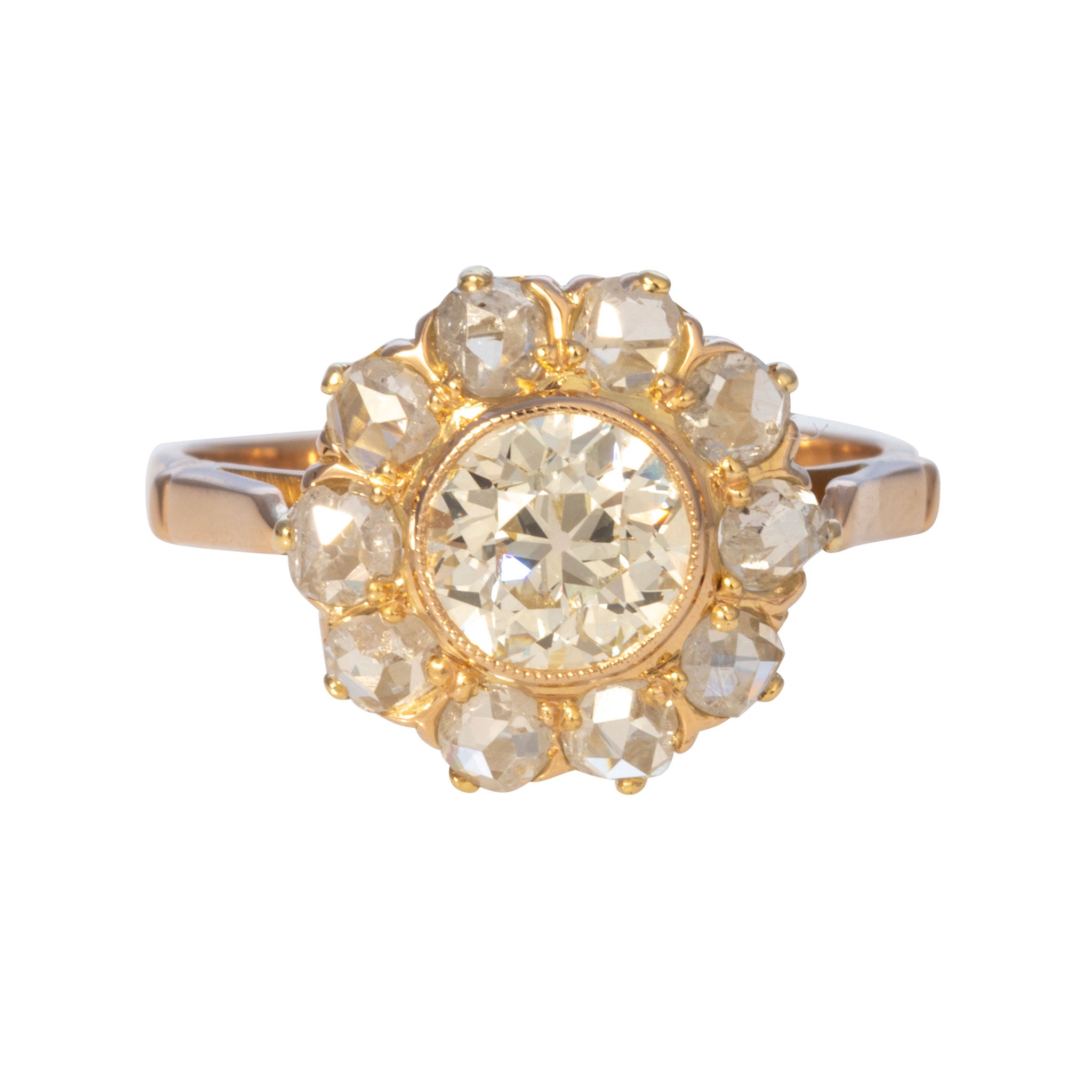 Victorian Style Old European & Rose Cut Diamond Cluster Ring - 18K Gold Engagement Ring for Women, Vintage Inspired Wedding Band, Perfect for Bridal Jewelry & Special Occasions