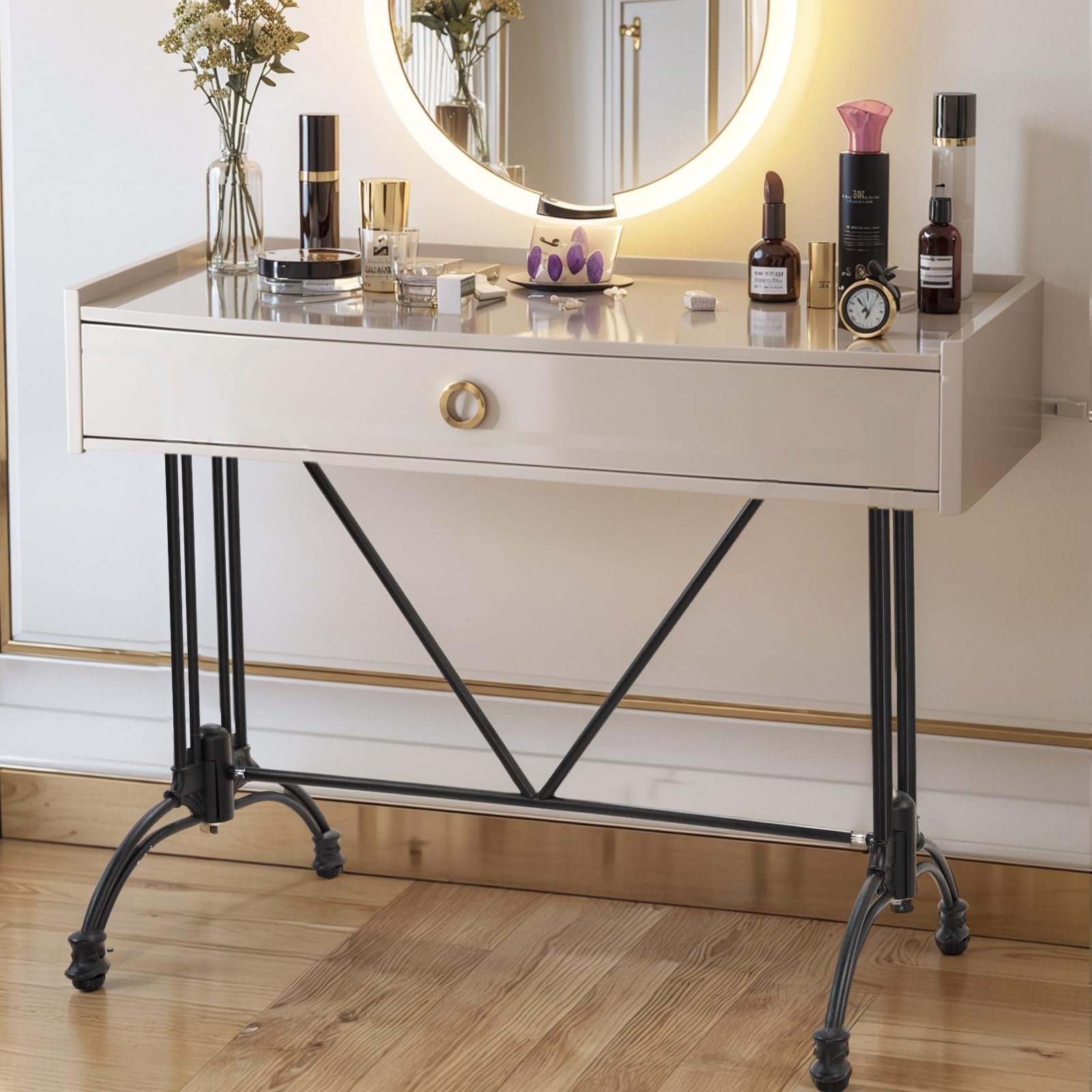 Sturdy Cast Aluminum Table Base with Cross Beam - Modern Minimalist Design 36.9