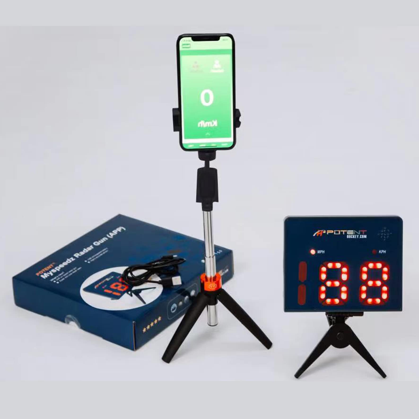 Potent Hockey Speed Radar Gun 2.0 with App Support for iOS - Measure Shot Speed for Hockey, Baseball, Tennis & Golf - Perfect for Training, Coaching & Game Performance Analysis