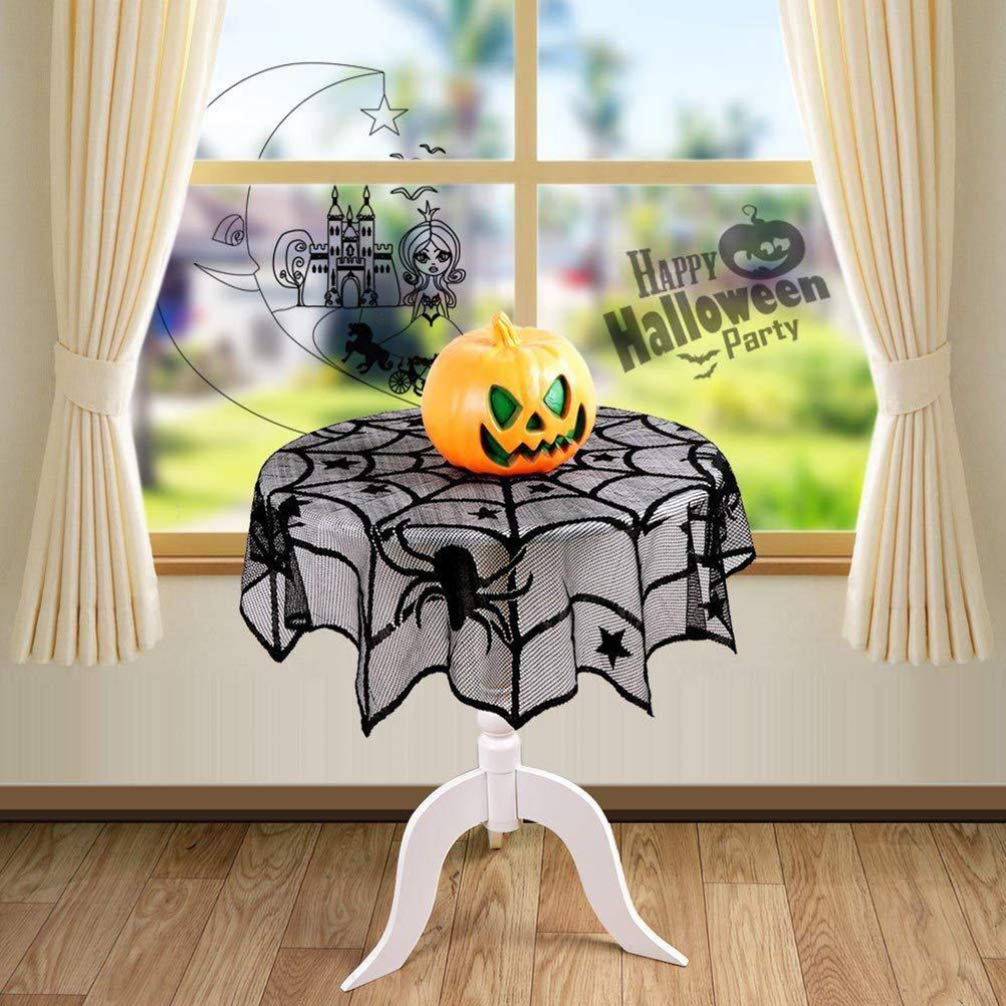 Premium Japanese Quilting Fabrics - Round Lace Tablecloth for Dining Table Decor, Halloween Party, Home Decor (Black Mesh Spider Design) - Perfect for Holiday Dinners, Themed Parties & Elegant Home Decorating