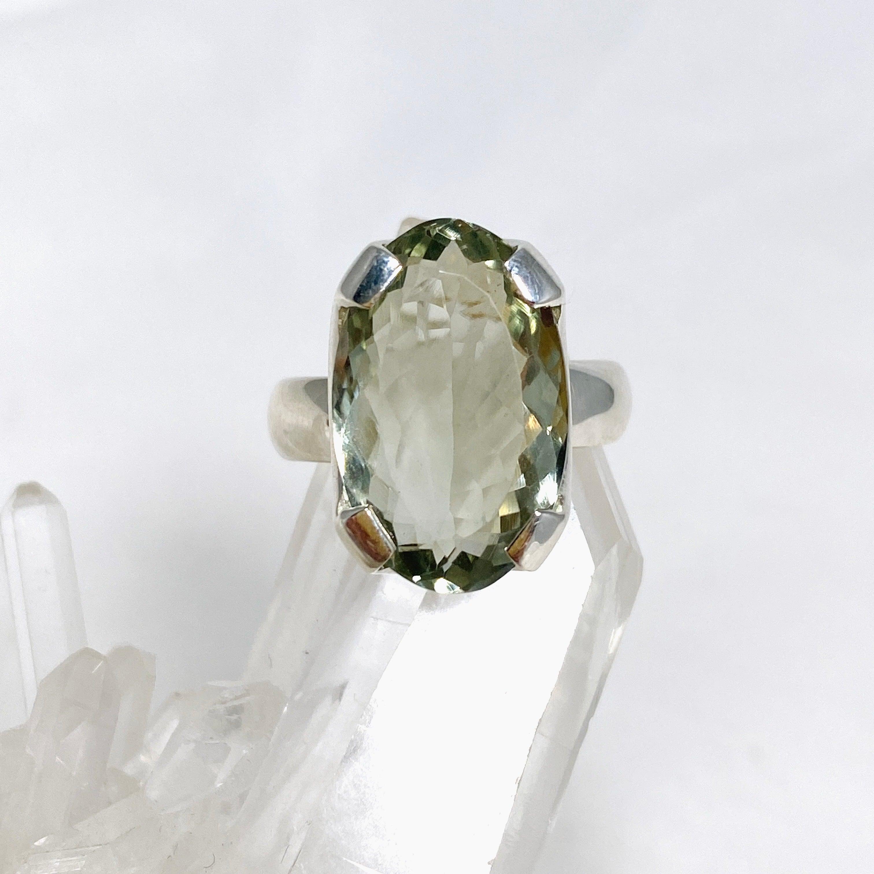 Prasiolite (Green Amethyst) Oval Faceted Ring - Size 8 - KRGJ3169 - Elegant Jewelry for Women, Perfect for Weddings, Parties & Special Occasions