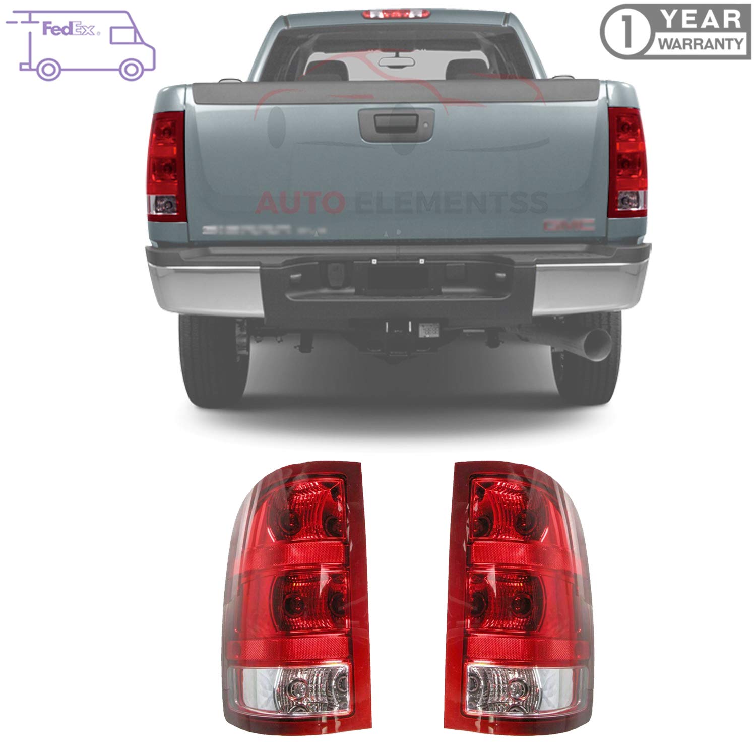 GMC Sierra 2007-2013 1500 & 2007-2014 2500HD/3500HD Replacement Tail Lights Assembly - Left Driver & Right Passenger Side (Part# 25958485, 25958484) - Direct Fit, Easy Installation for Improved Night Visibility & Safety