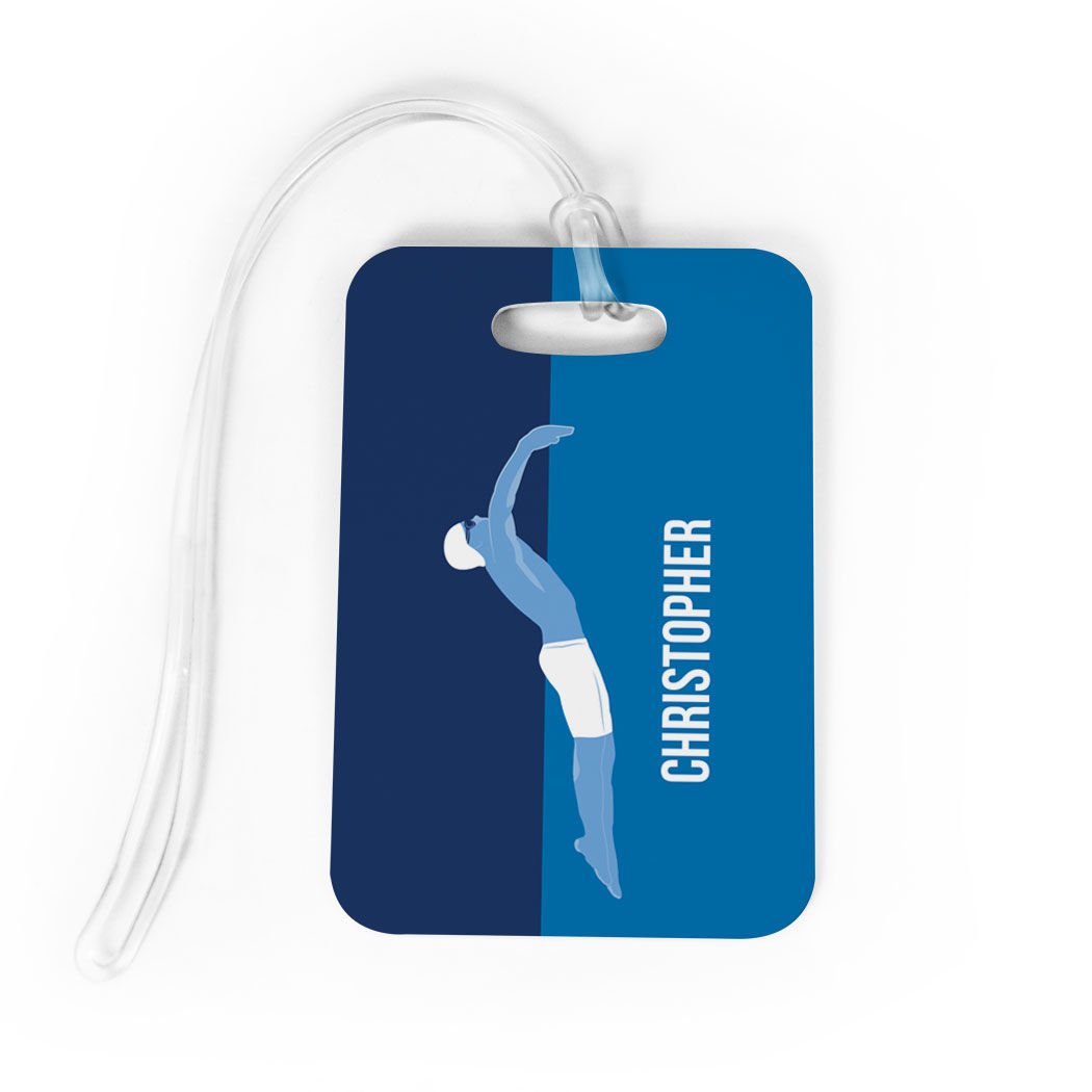 Personalized Swimmer Luggage Tag - Custom Swimming Bag Tag for Athletes & Swim Team | Durable Medium Size | Perfect for Swim Meets, Travel & Gym Bags